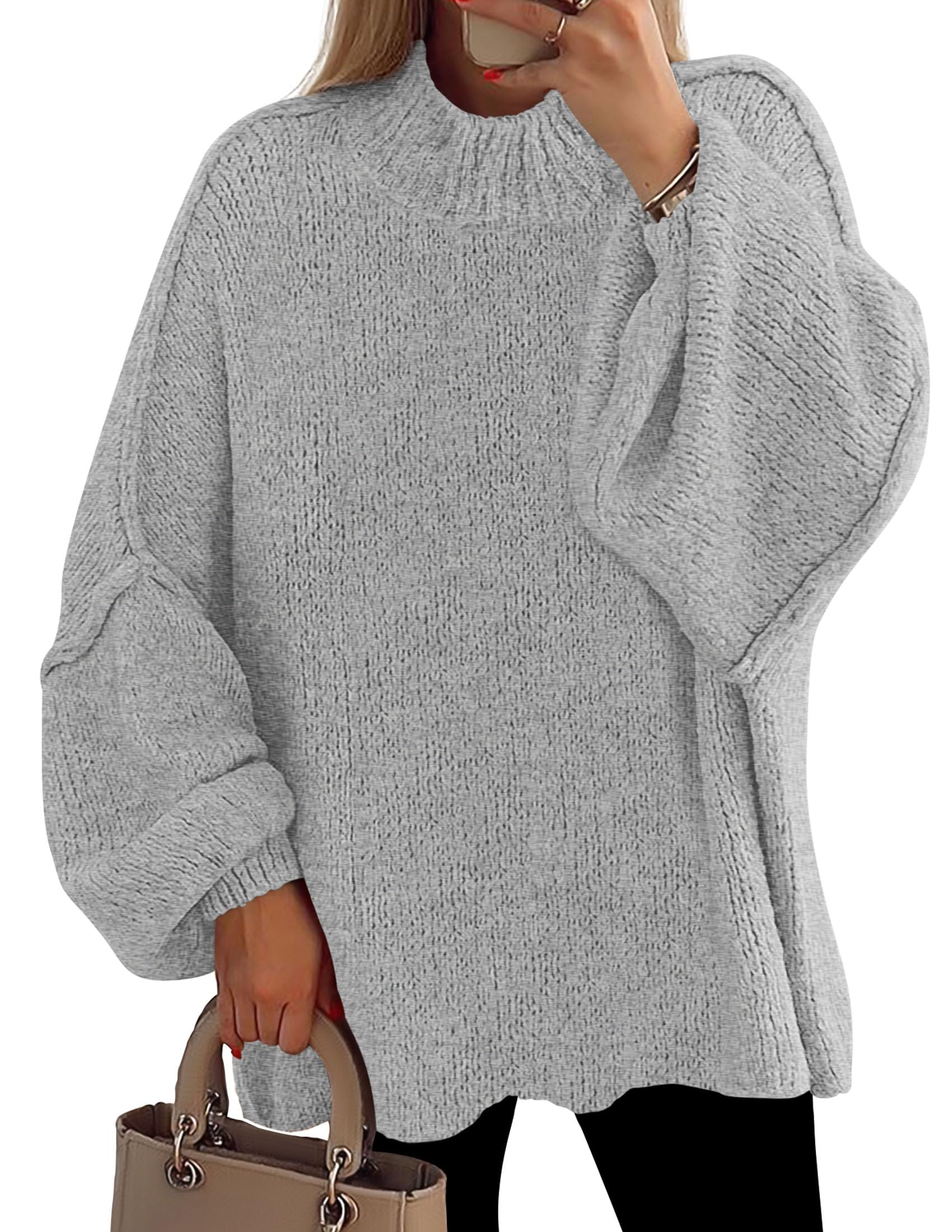 Women's Oversized Sweaters Fall Clothes (Light Grey,S)