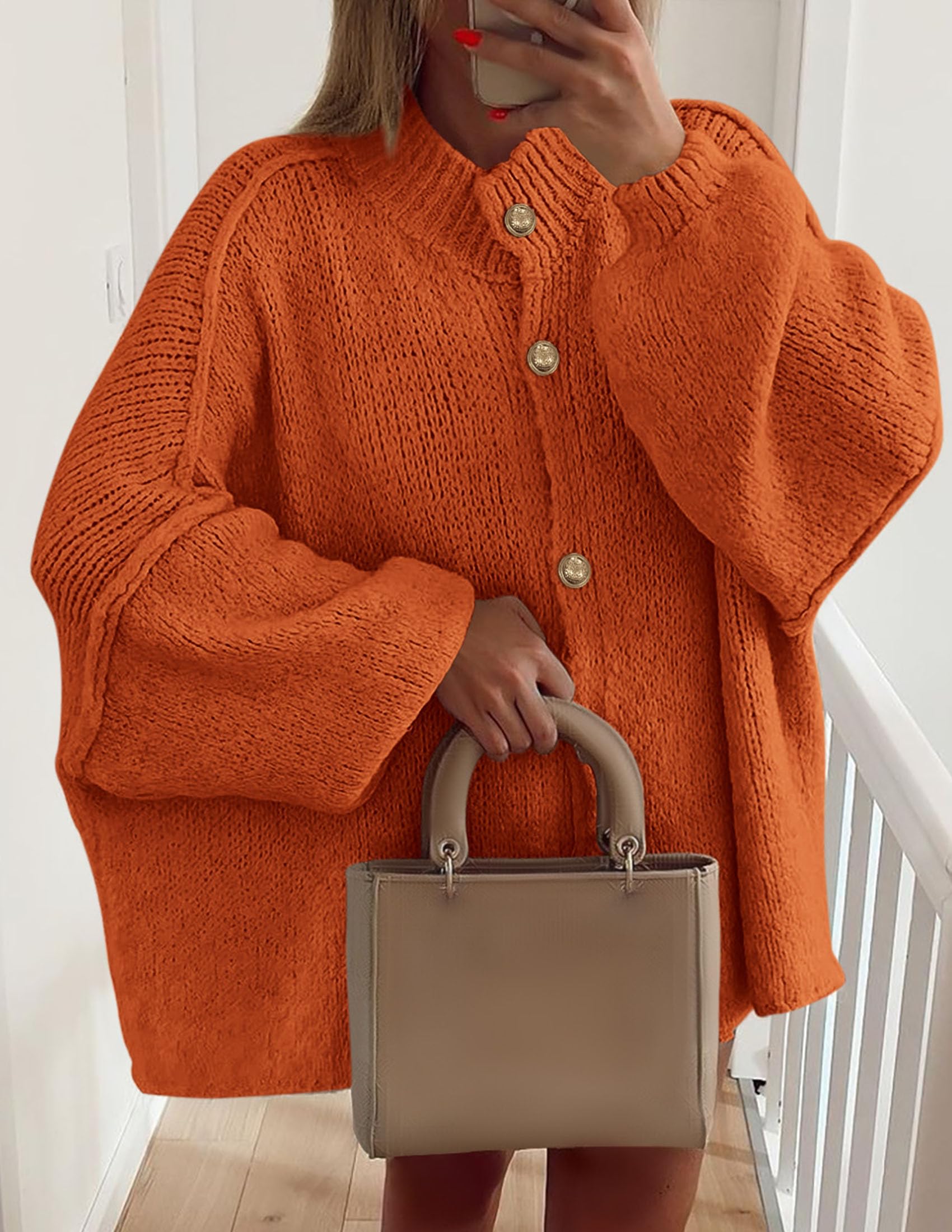 Women's Oversized Chunky Cardigan Sweaters(Orange,Small)