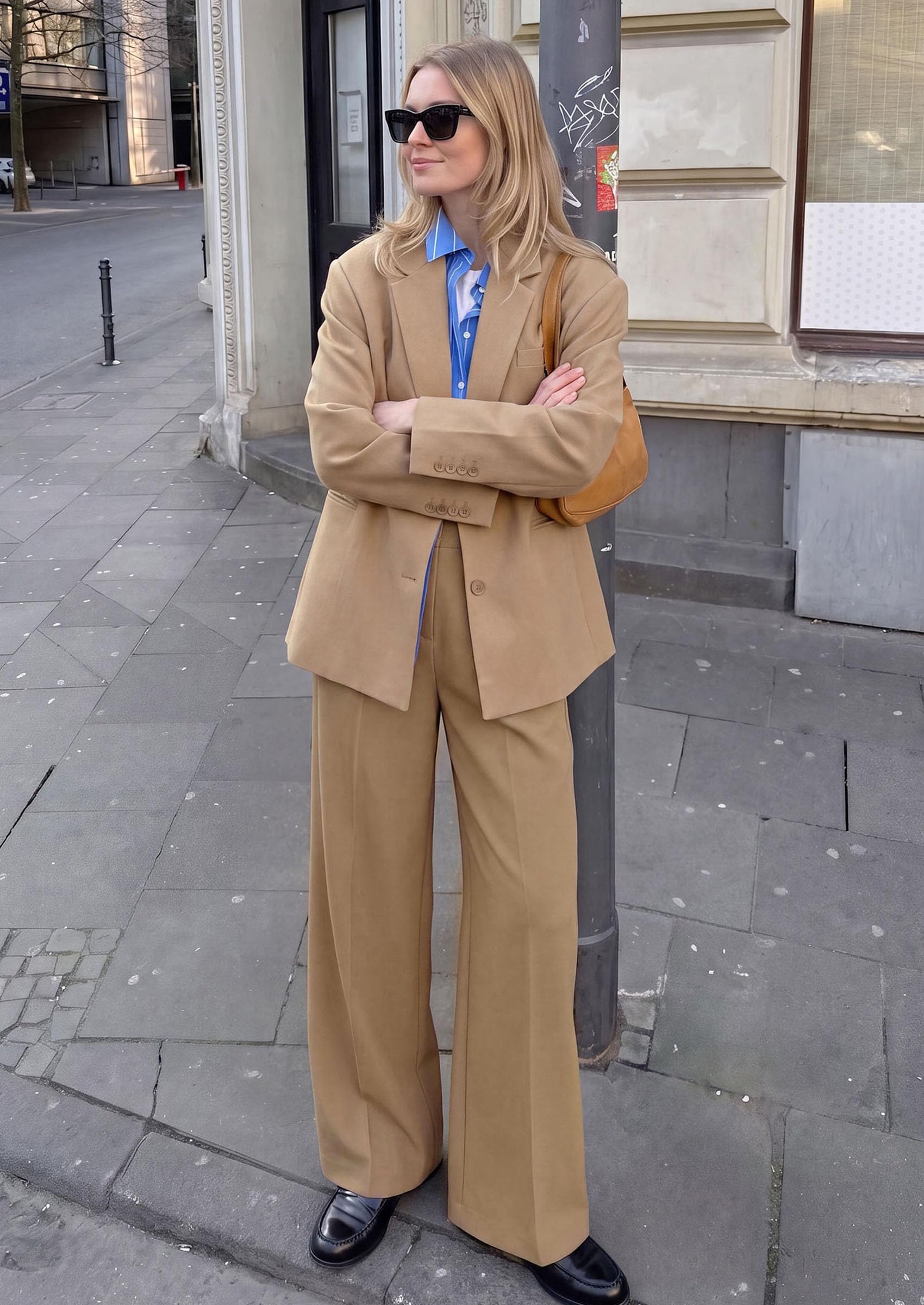 Women's Wide Leg Work Dress Pants Trousers, Khaki,S