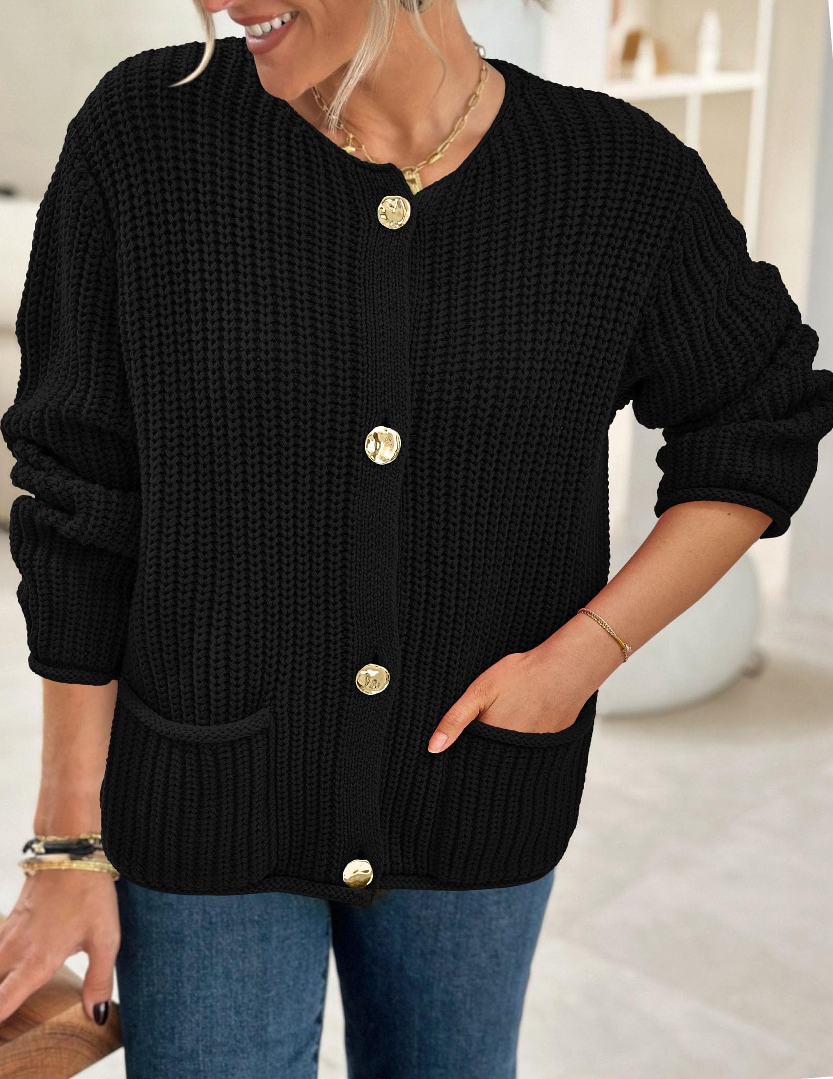 Women Oversized Cardigan Sweaters 2026 Fall Outfits,Black