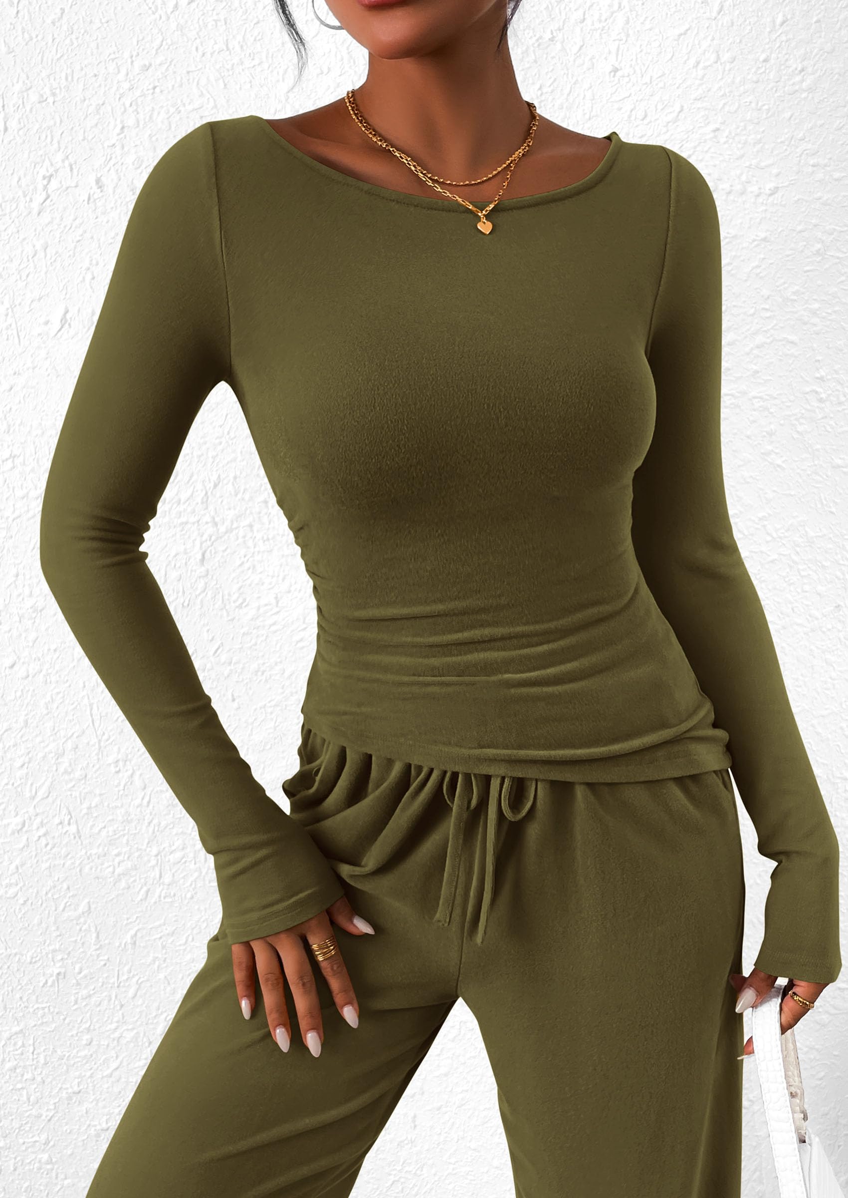 Women's 2 Piece Lounge Sets Airport Outfits(Army Green,XS)