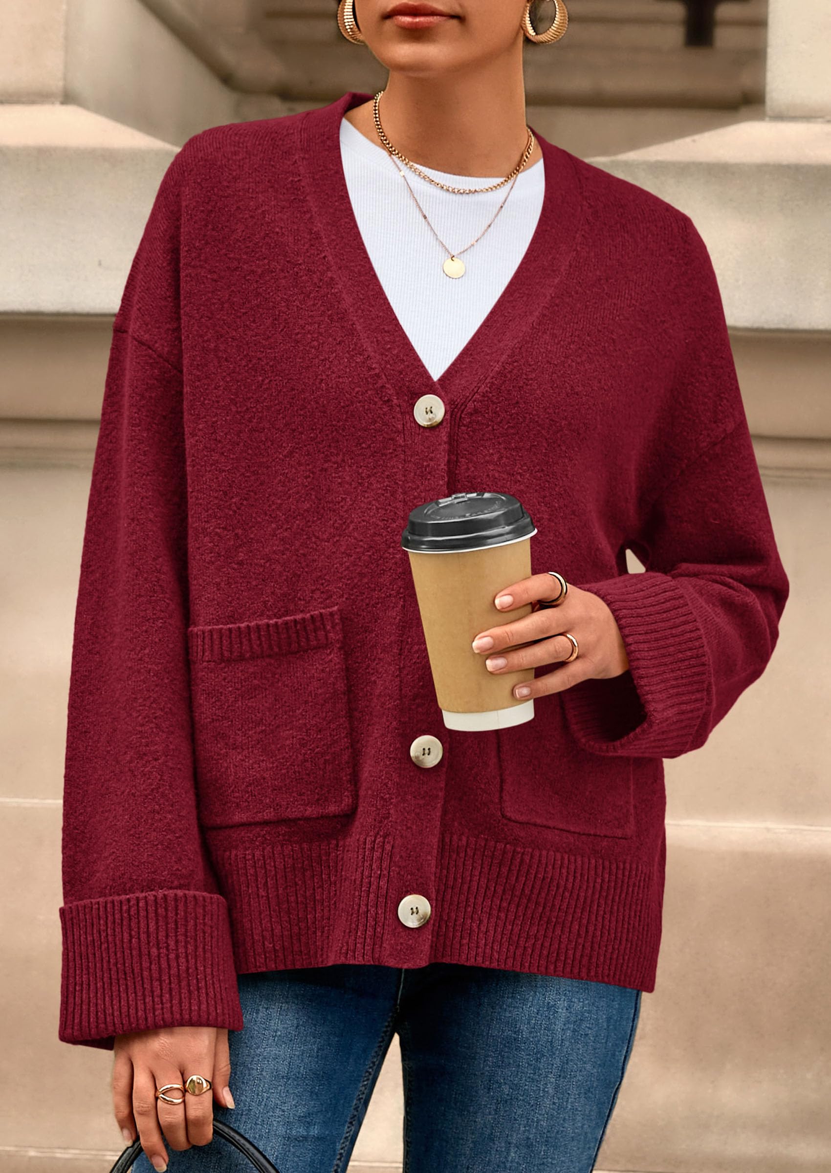 Women's Winter Oversized Cardigan Sweaters (Burgundy,S)