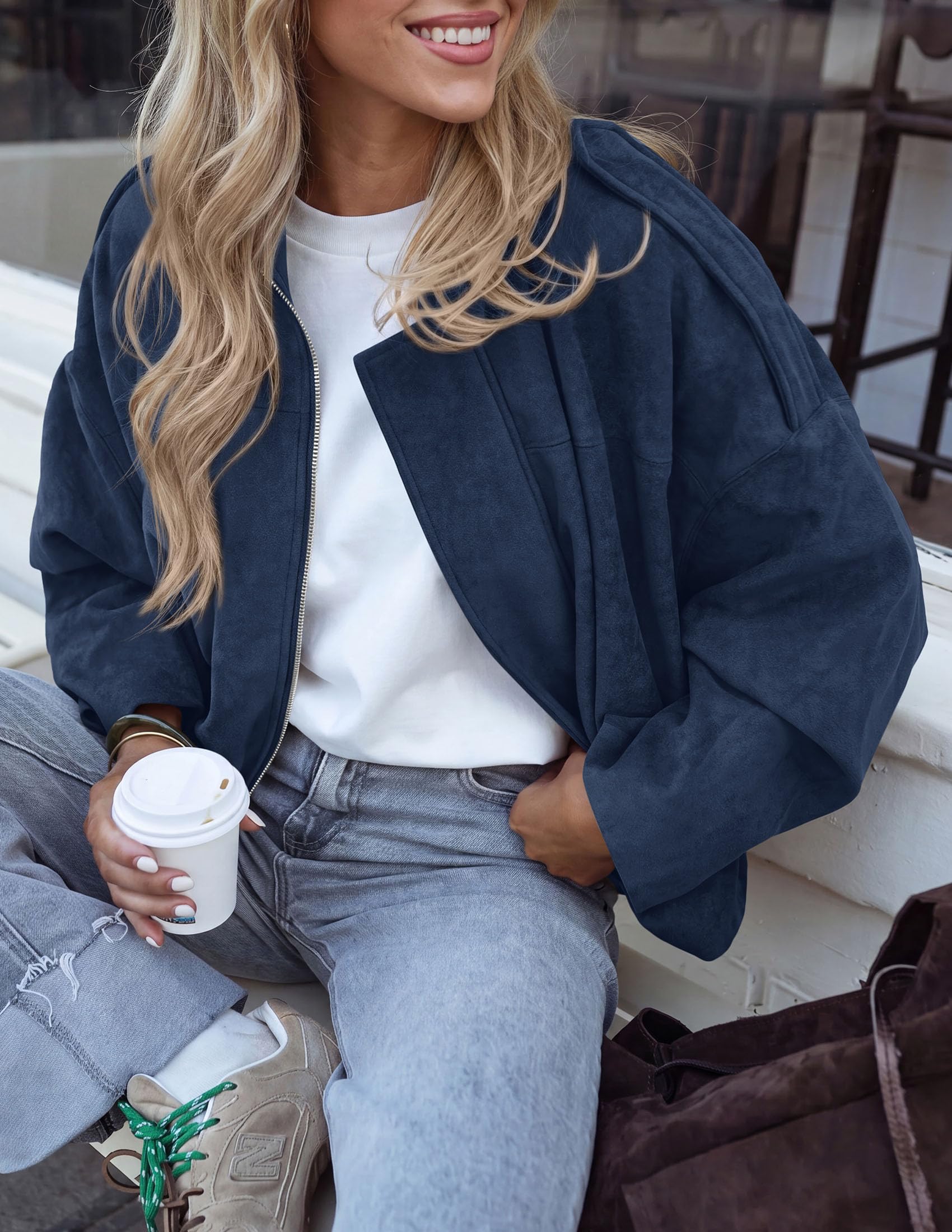 Faux Suede Jacket Women Fall Cropped Western Bomber Jacket