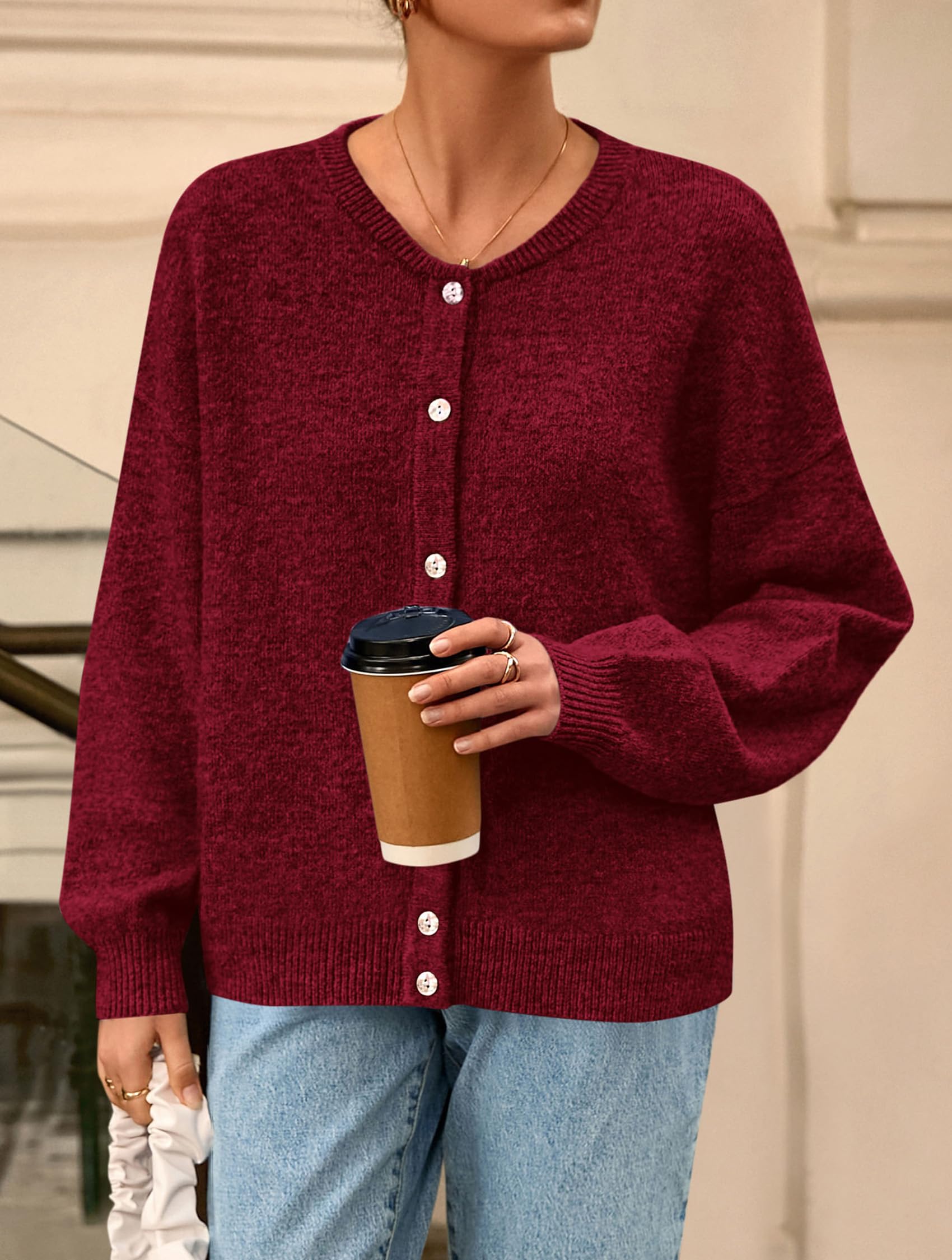 Womens Long Sleeve Cardigan Sweaters Button Down Knit Tops
