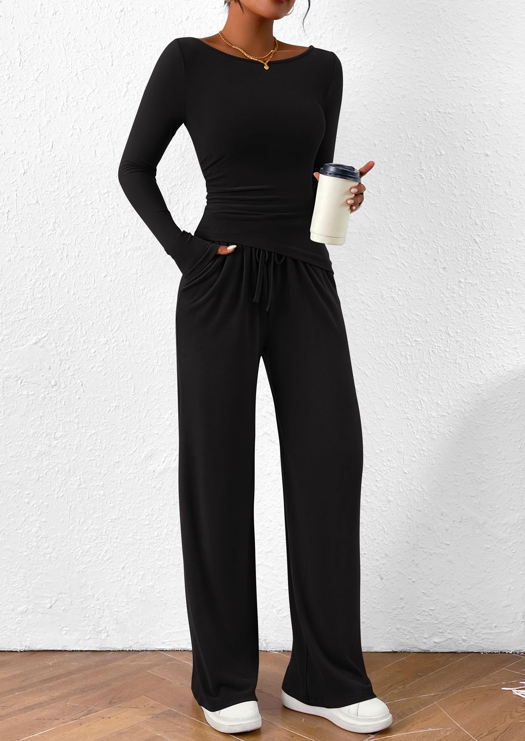 Women's 2 Piece Lounge Sets Airport Outfits(Black,XS)