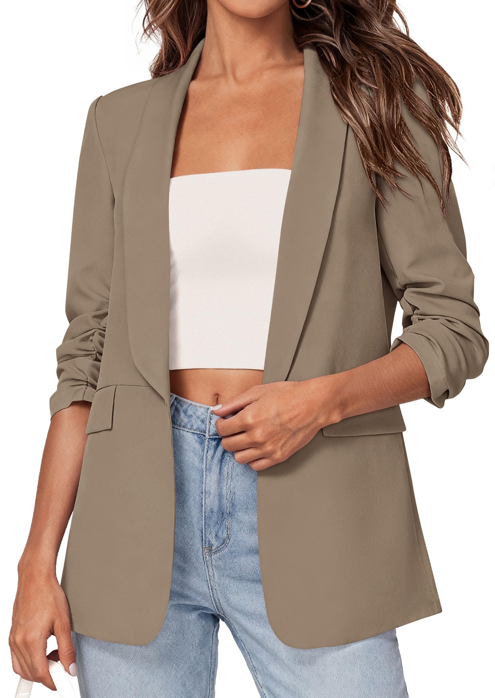 Women's Summer Blazers Business Casual Outfits Light Coffee,XS