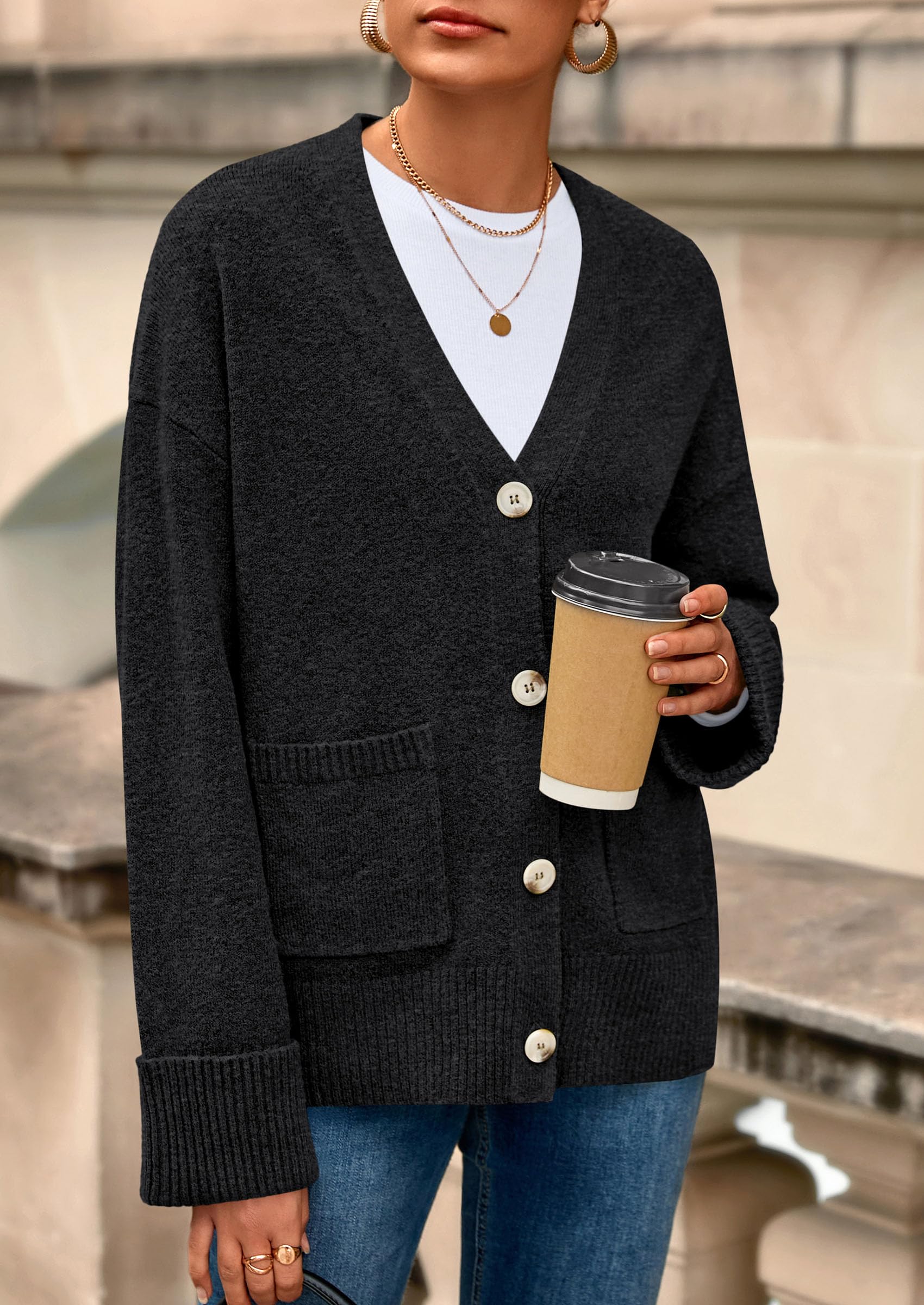 Women's Winter Oversized Cardigan Sweaters (Black,S)