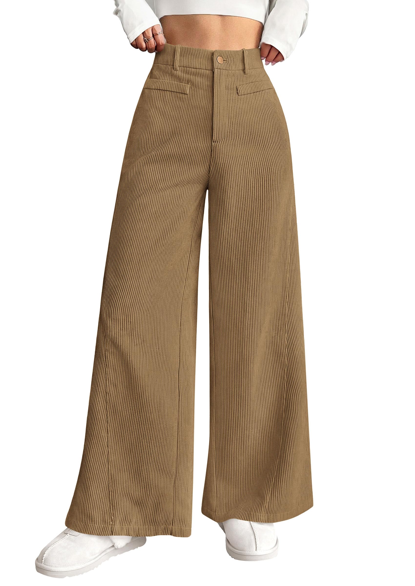 Women's High Waisted Corduroy Pants Casual,Khaki,S