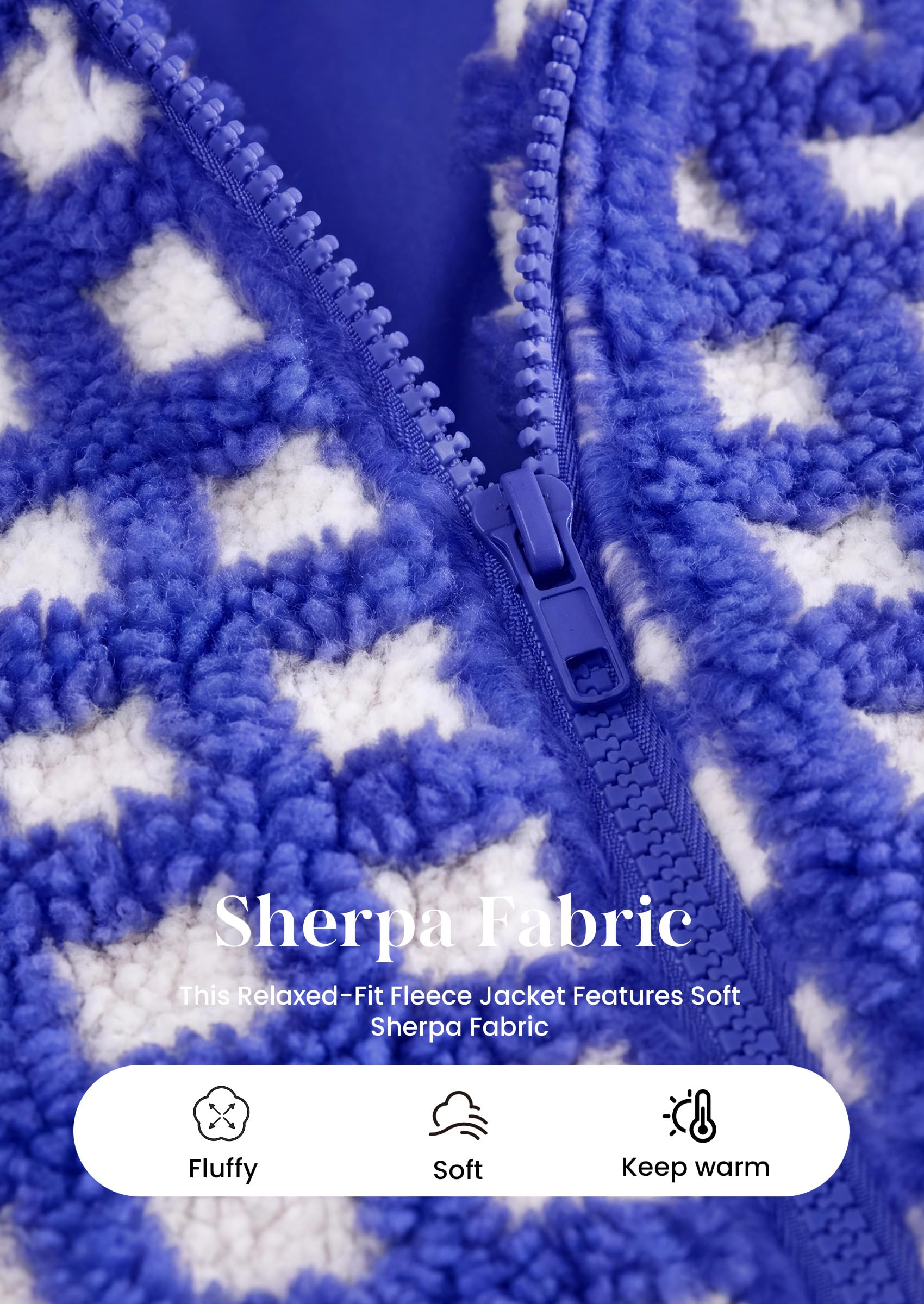 Women's Gingham Sherpa Fleece Jacket Plaid Cropped Teddy Coat