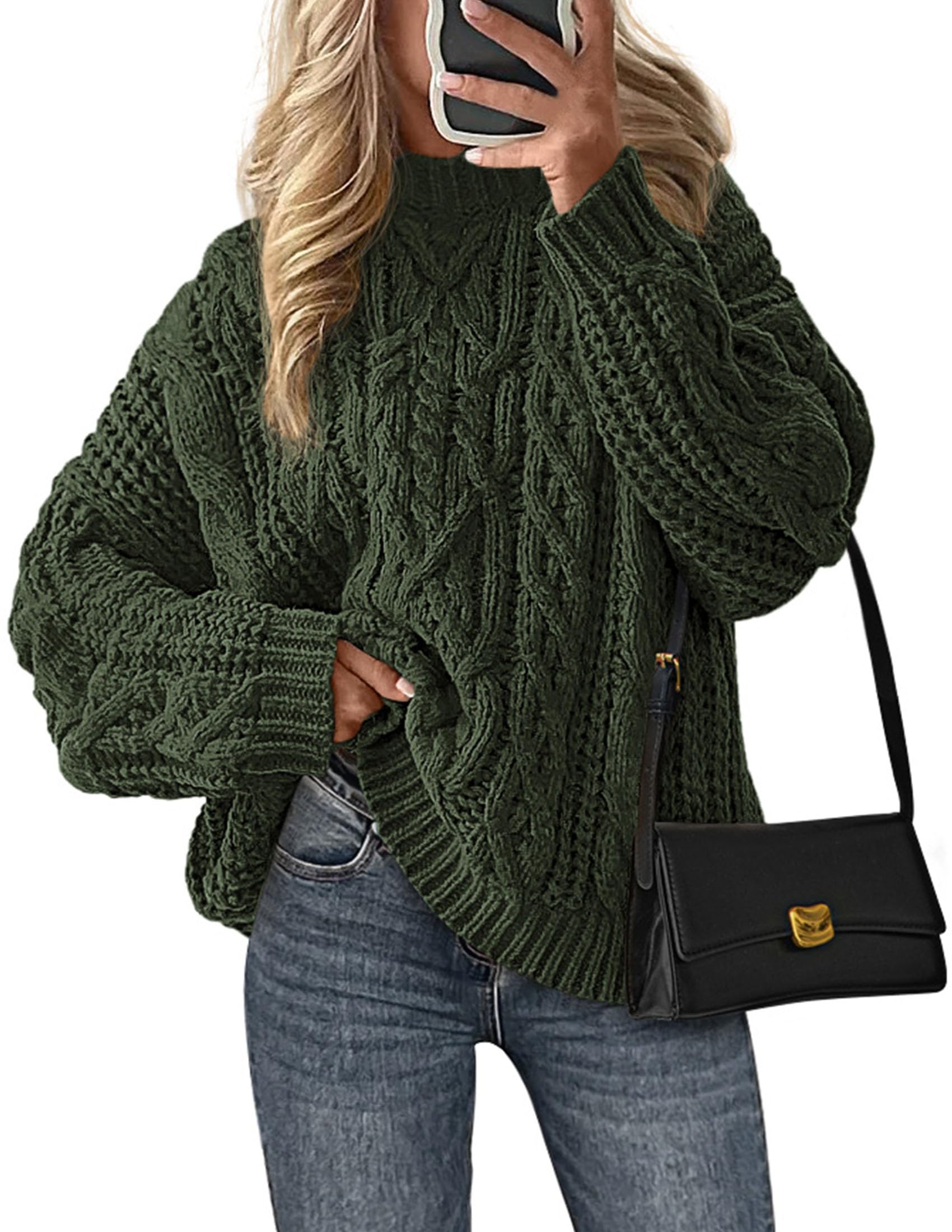 Womens Oversized Fall Sweaters Chunky Cable Knit Pullover Tops