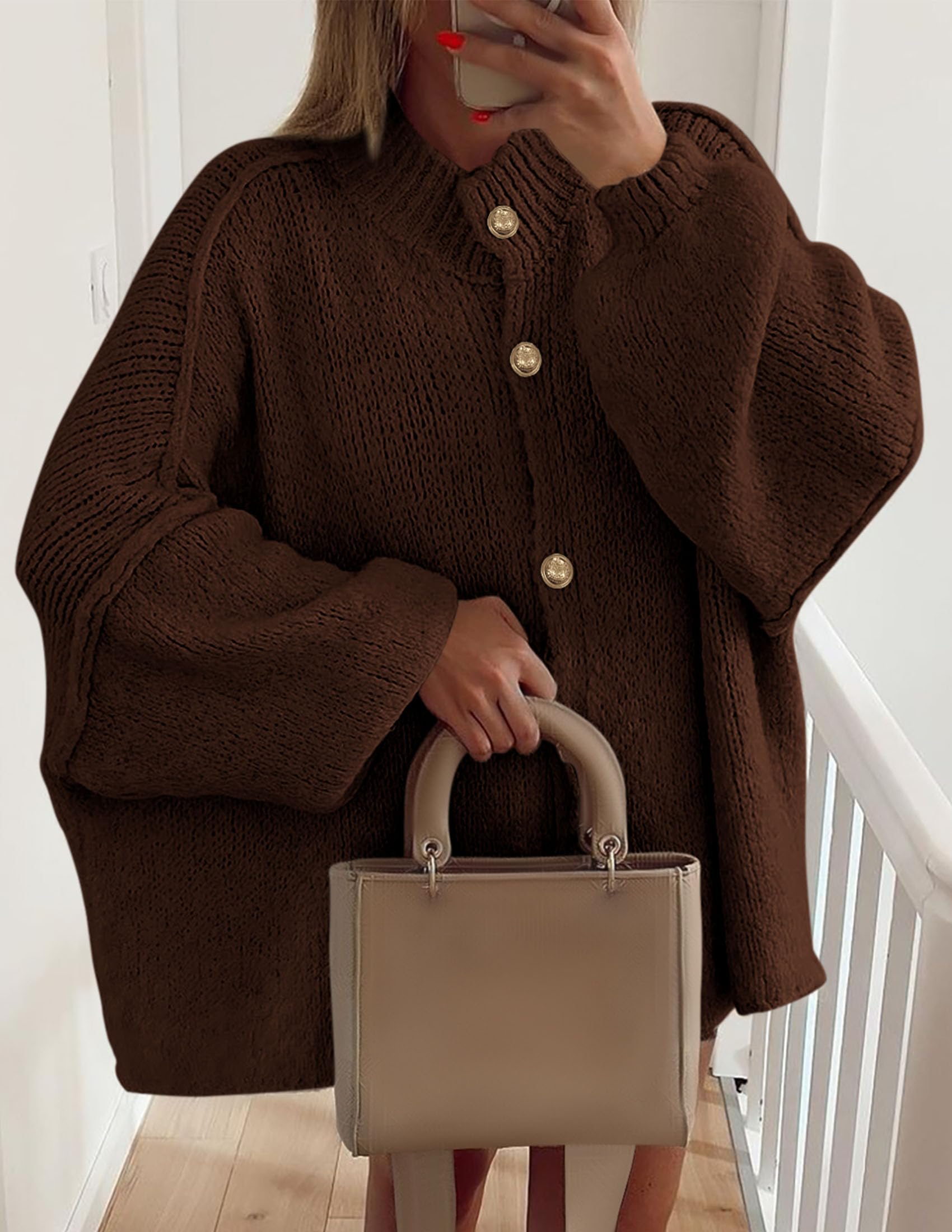 Women's Oversized Chunky Cardigan Sweaters(Brown,Small)