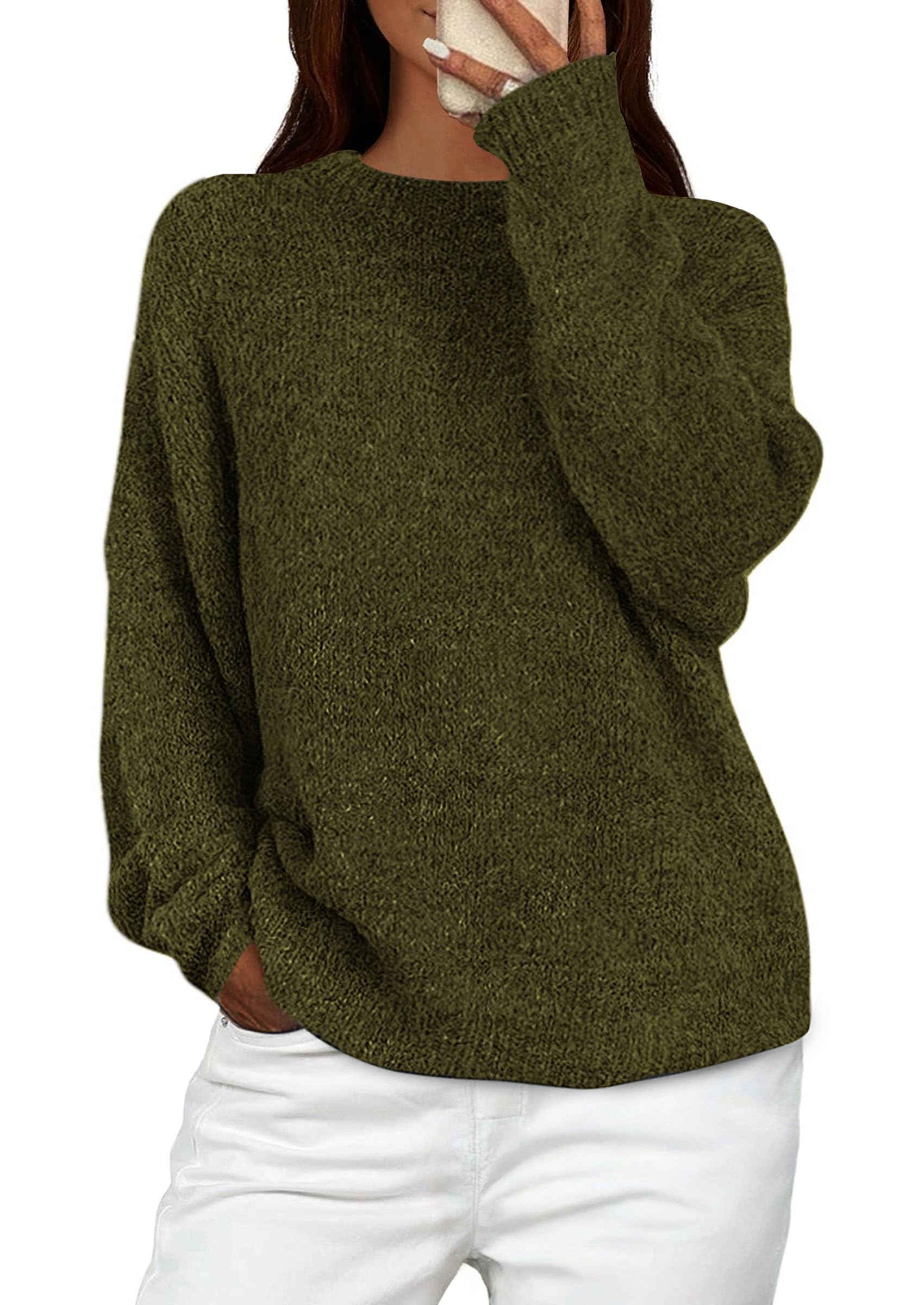 Womens Long Sleeve Oversized Pullover Sweater,Army Green,S