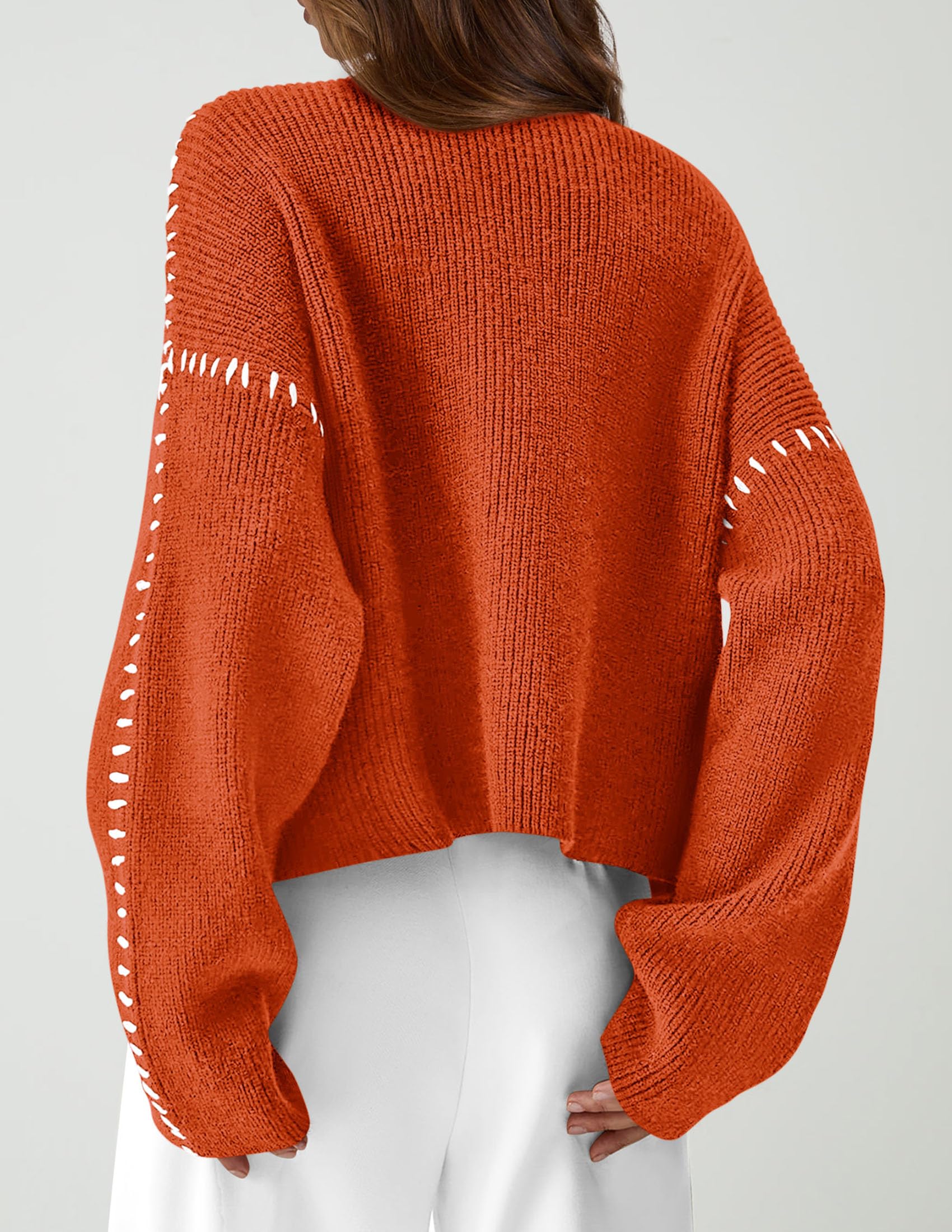 Womens Chunky Knit Oversized Pullover Sweaters,Rust Red,S