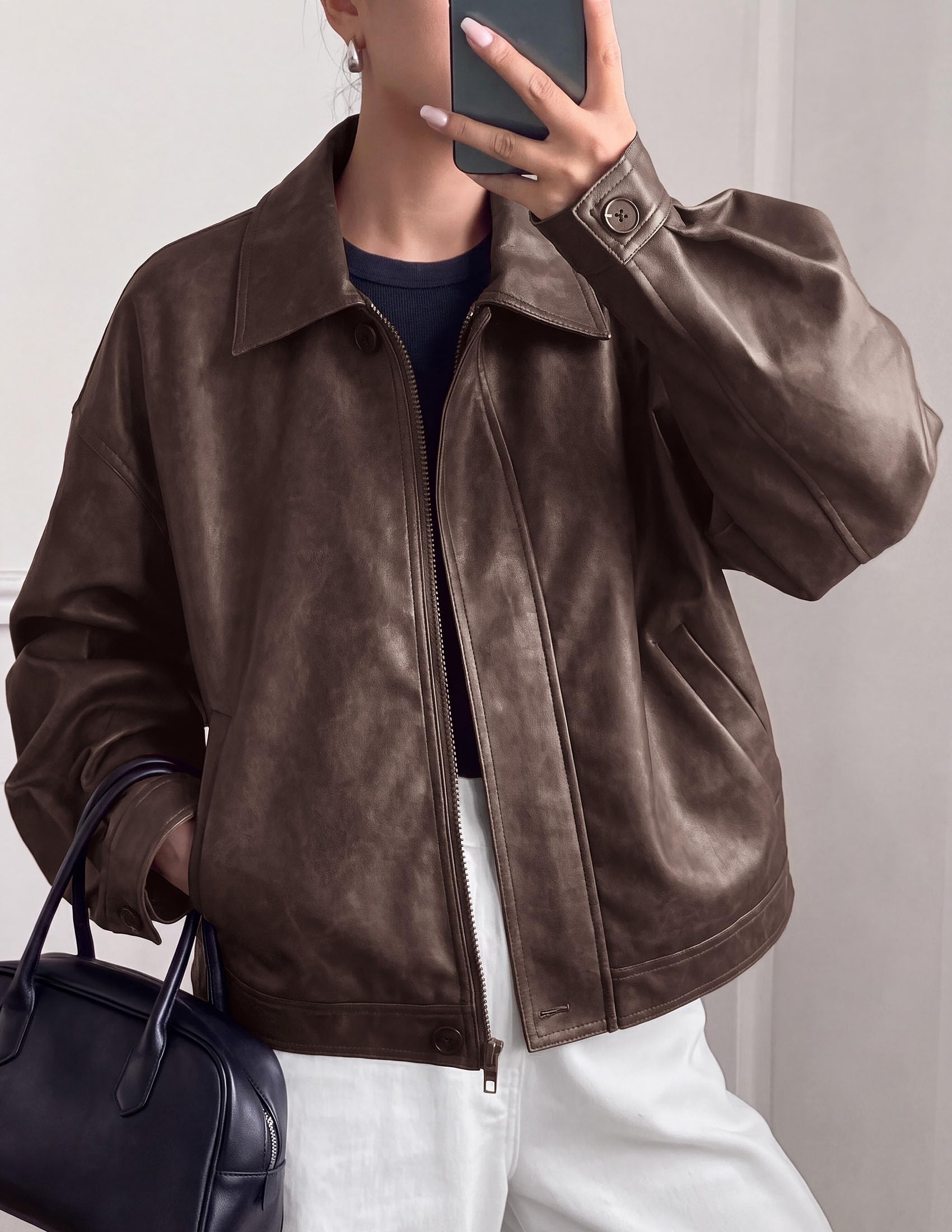 Women's Faux Leather Oversized Motorcycle Jackets Fall Outfits