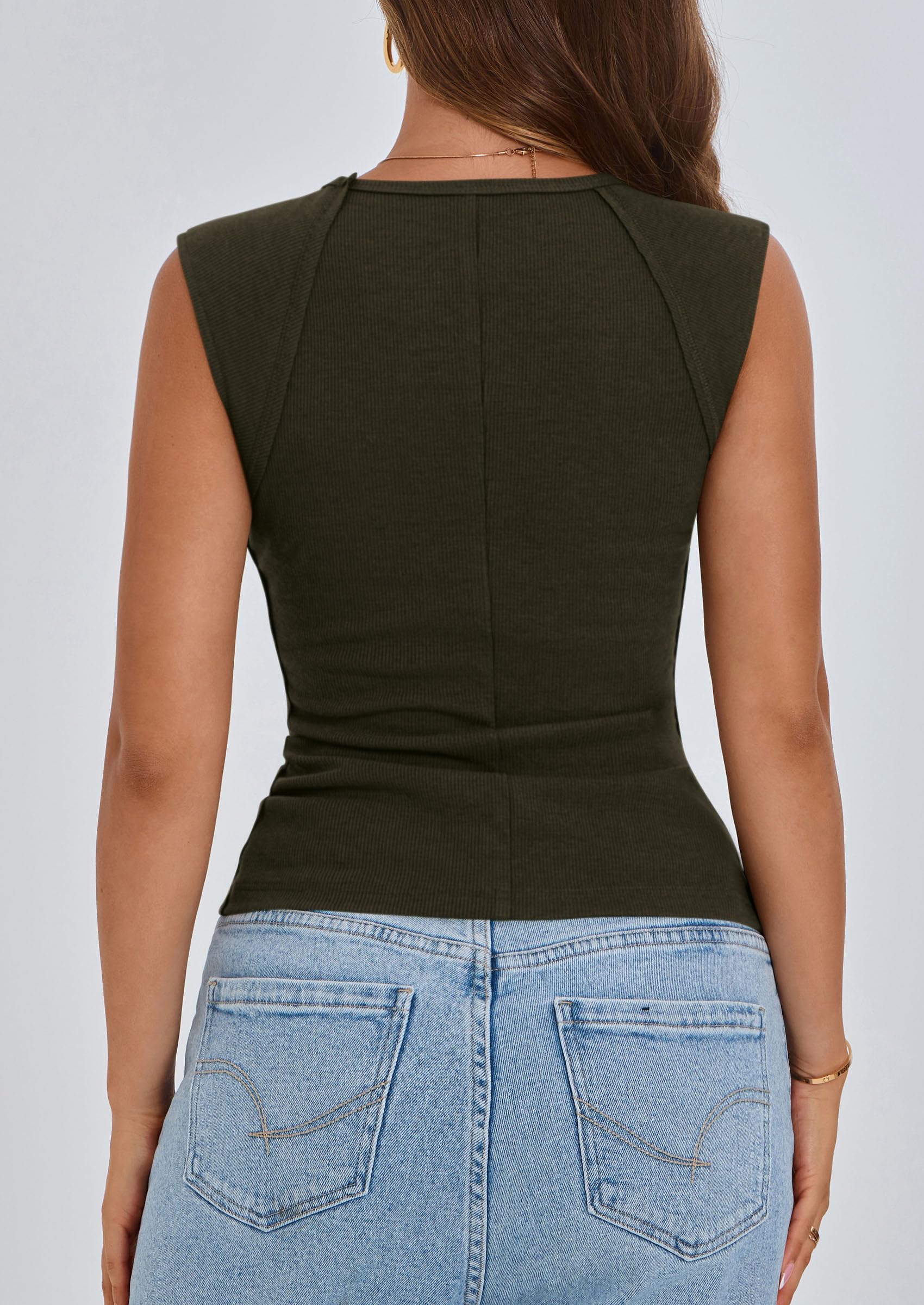 Women's Cap Sleeve Ribbed Tank Tops Summer, Dark Army Green,S