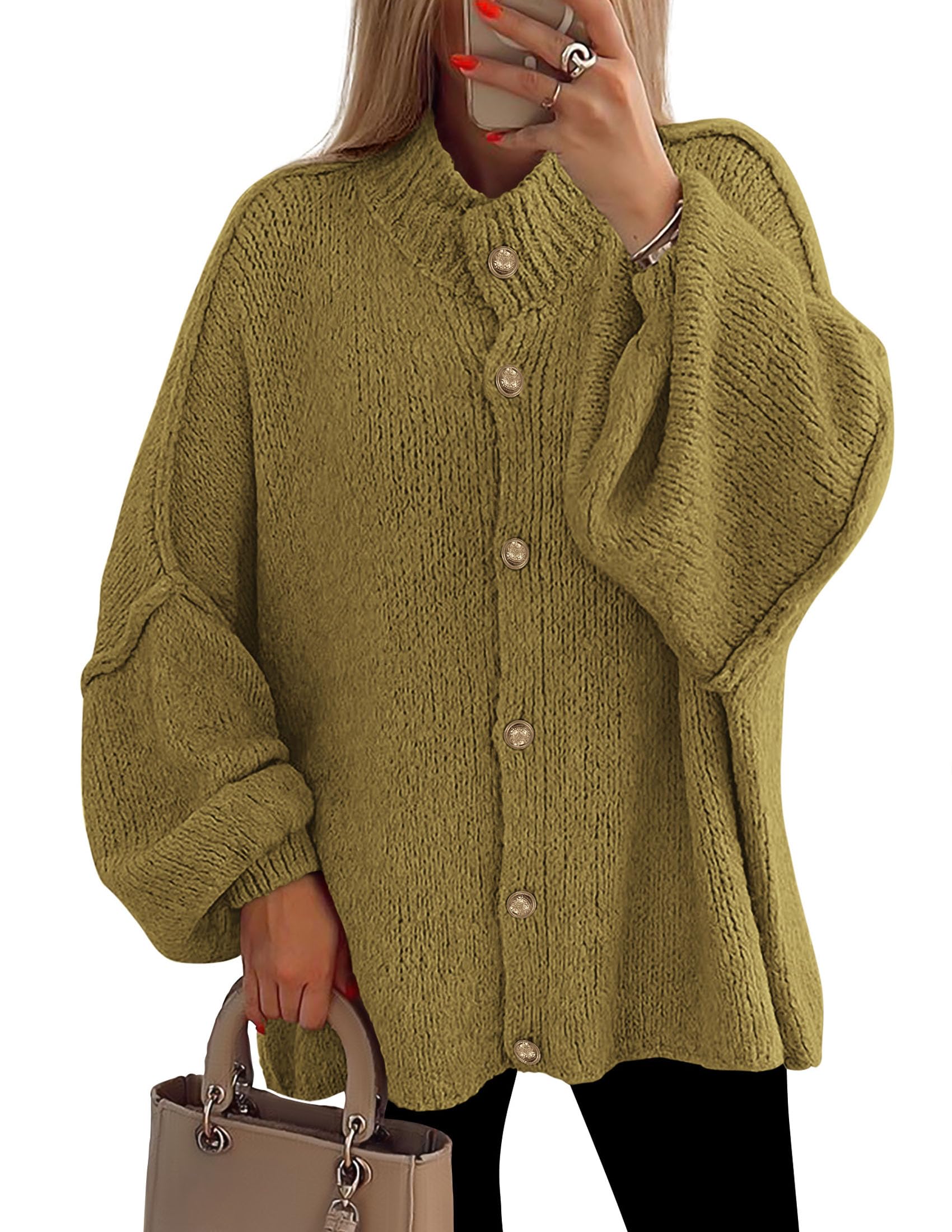 Women's Oversized Chunky Cardigan Sweaters(Olive Green,Small)