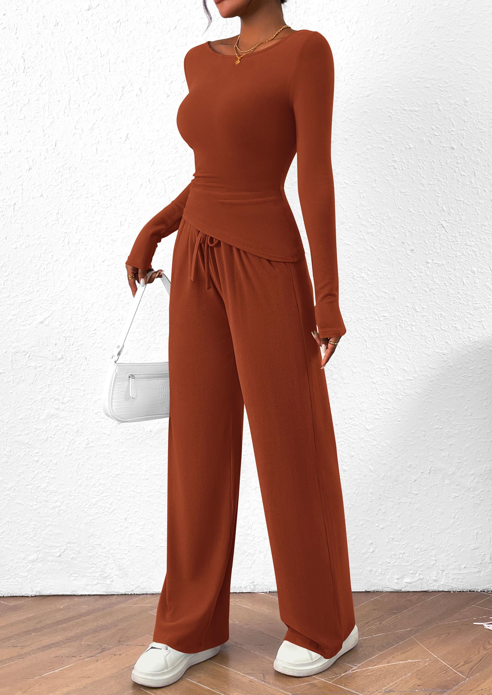 Women's 2 Piece Lounge Sets Airport Outfits(Brick Red,XS)