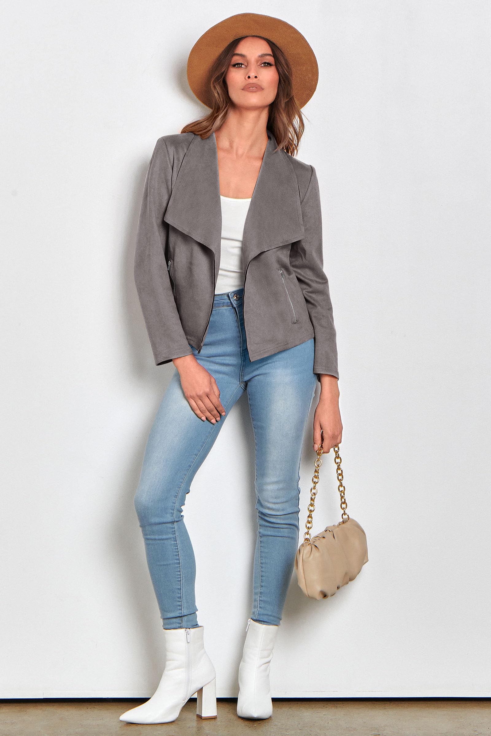 Women's Fall Fashion Faux Suede Jackets(Grey,Small)