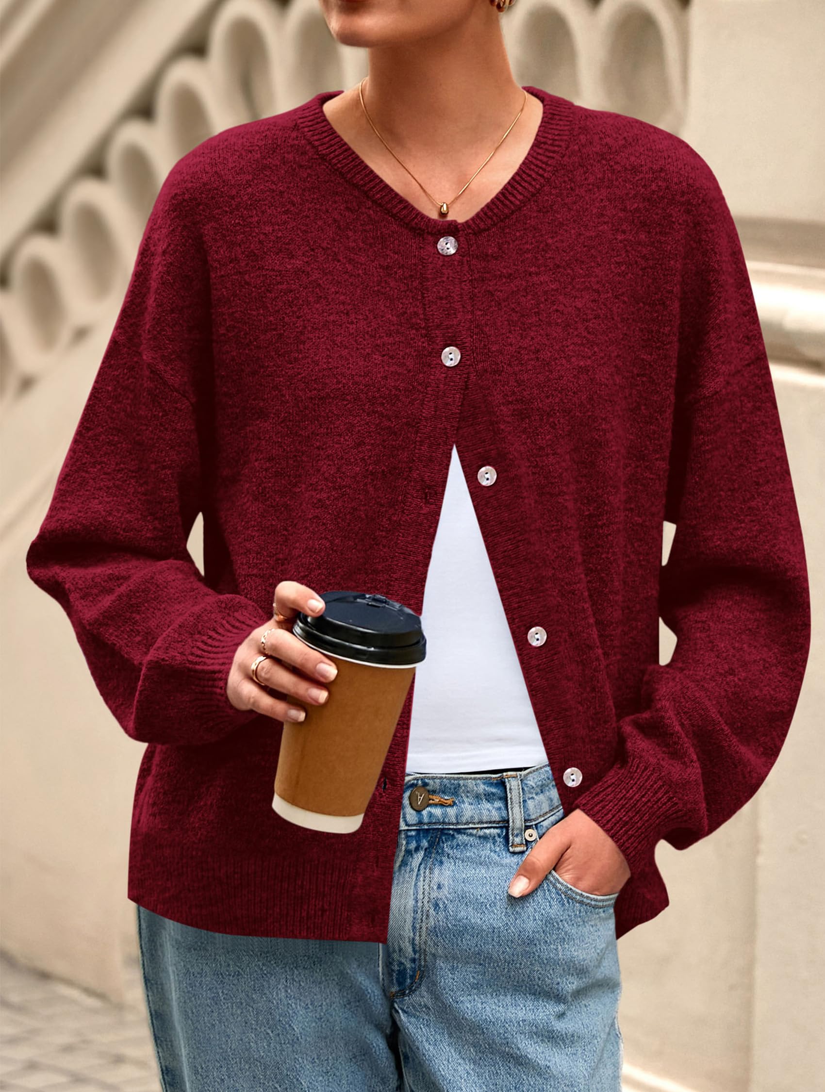 Womens Long Sleeve Cardigan Sweaters Button Down Knit Tops