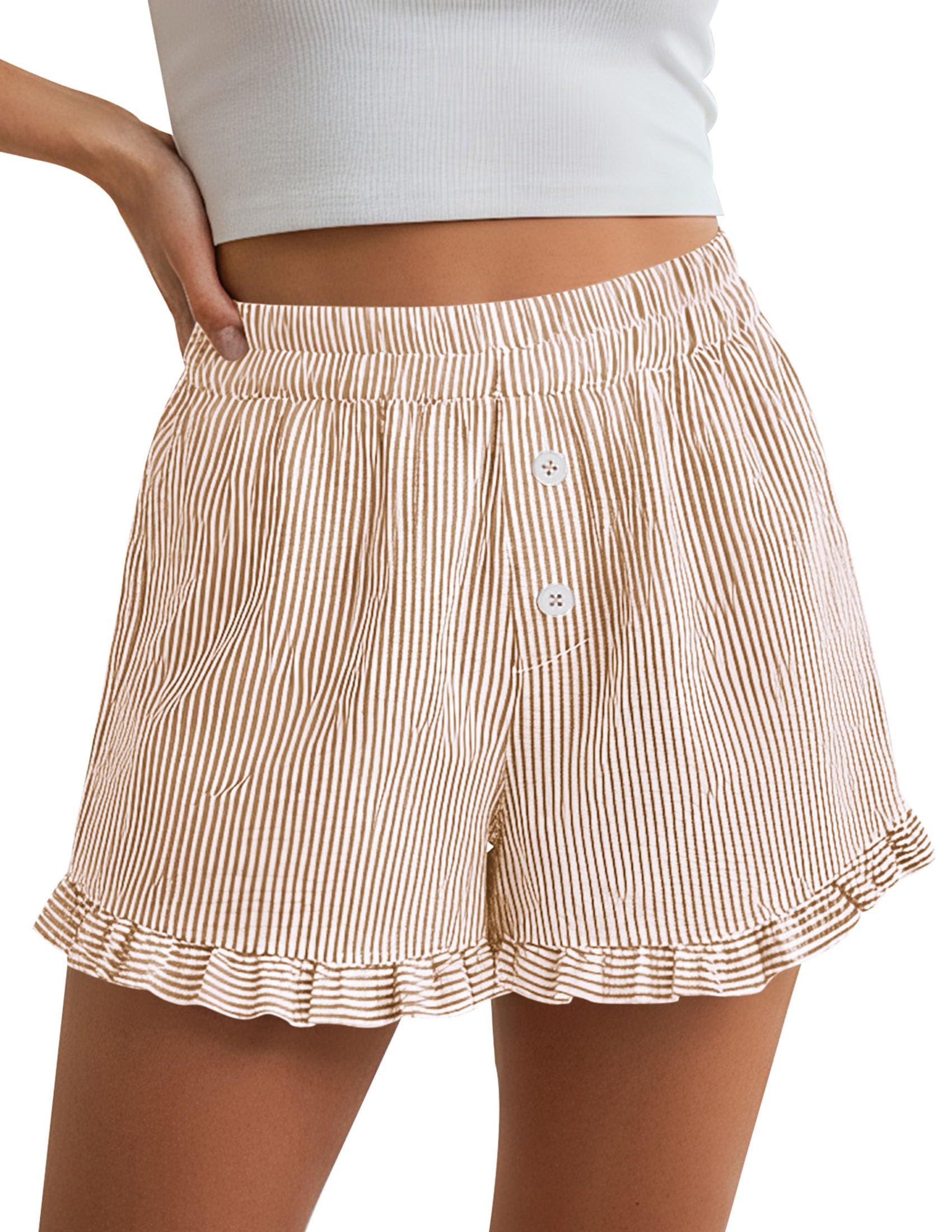 Womens Boxer Shorts Striped Gingham Ruffle Pajama Bottoms