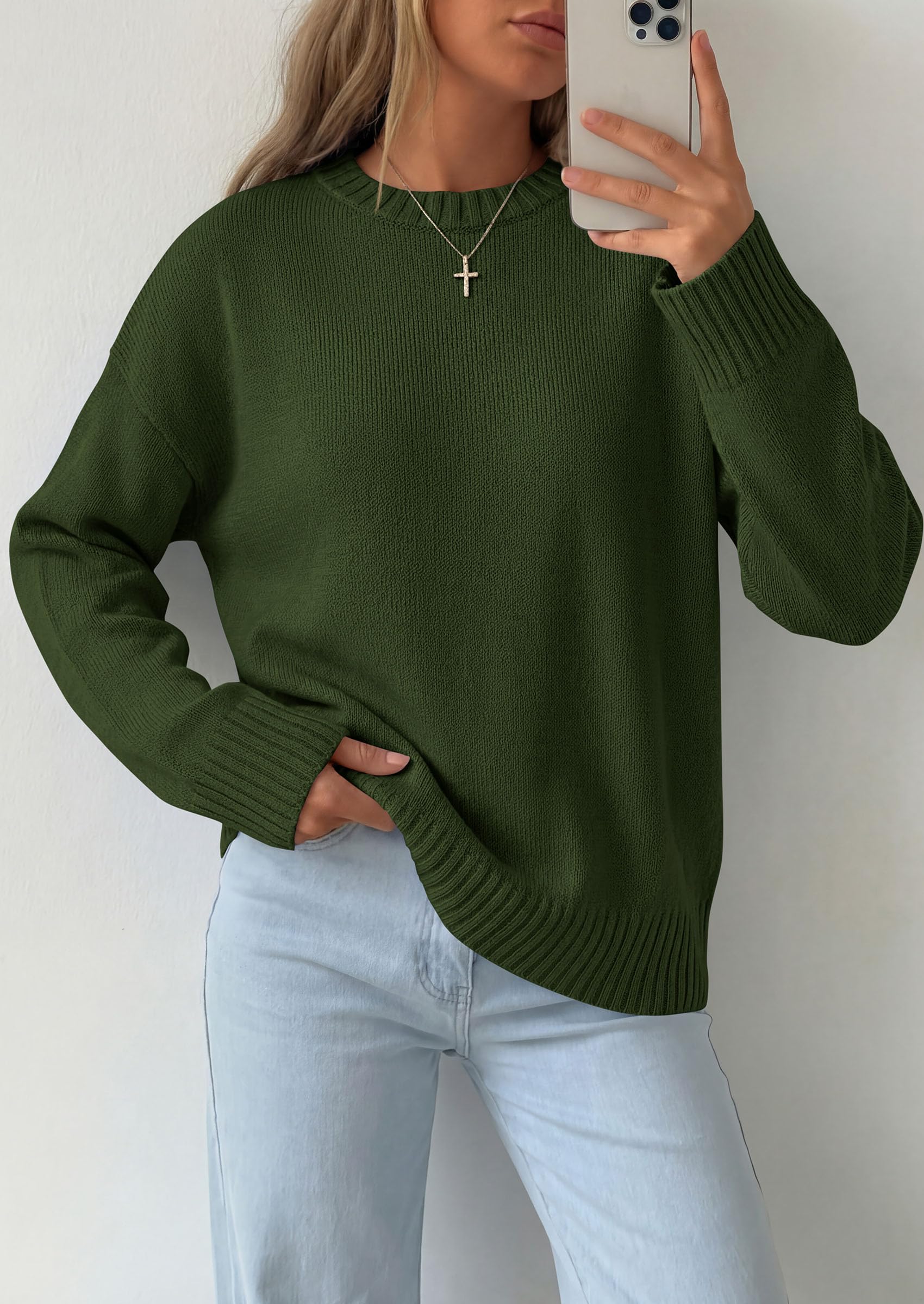 Oversized Sweater Women's Crewneck Long Sleeve Tops Army Green