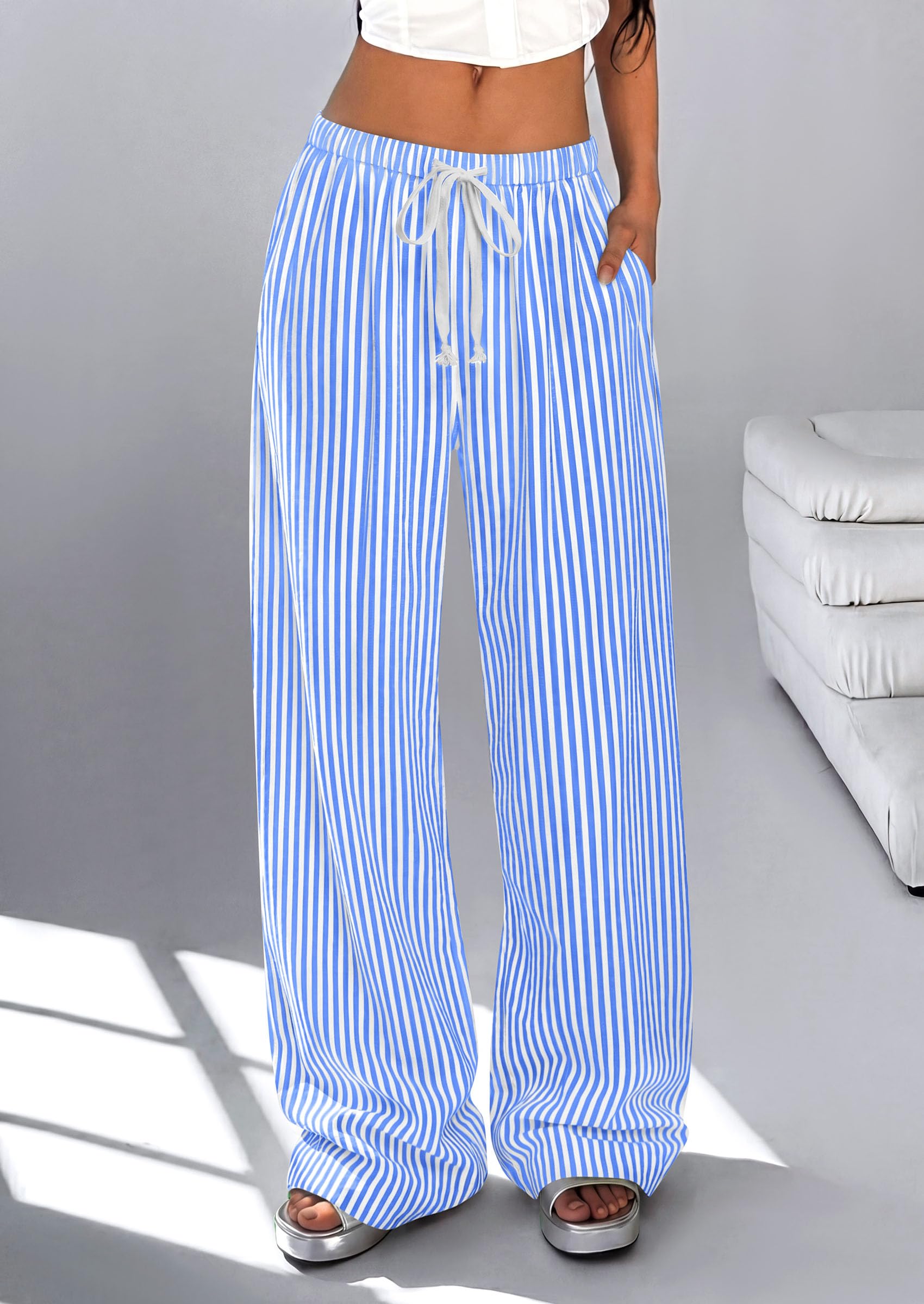 Women's Striped Wide Leg Pants 2026 Casual Palazzo with Pocket