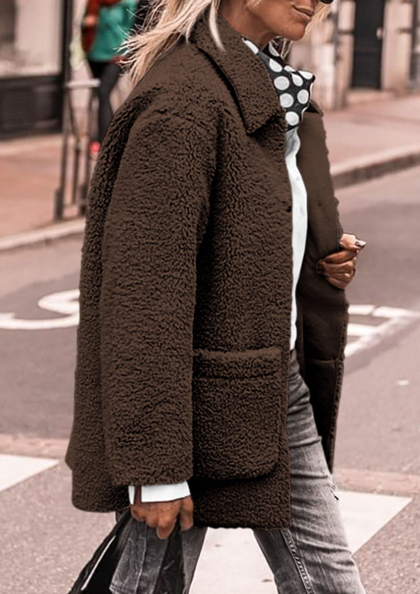 Women's Fleece Sherpa Coats Winter Outfits Coffee,S