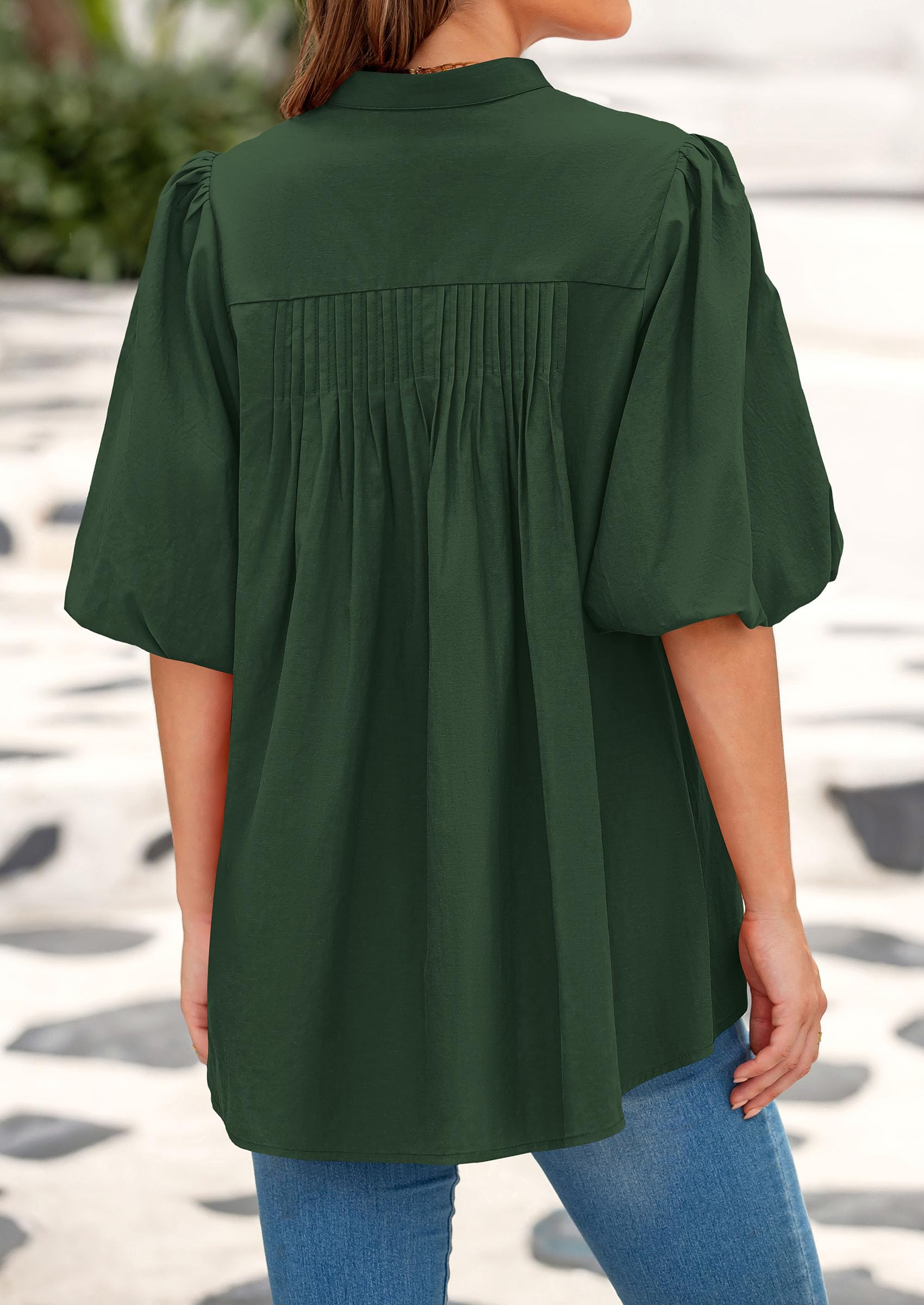 Short Sleeve Henley Shirts for Women,Dark Green,S