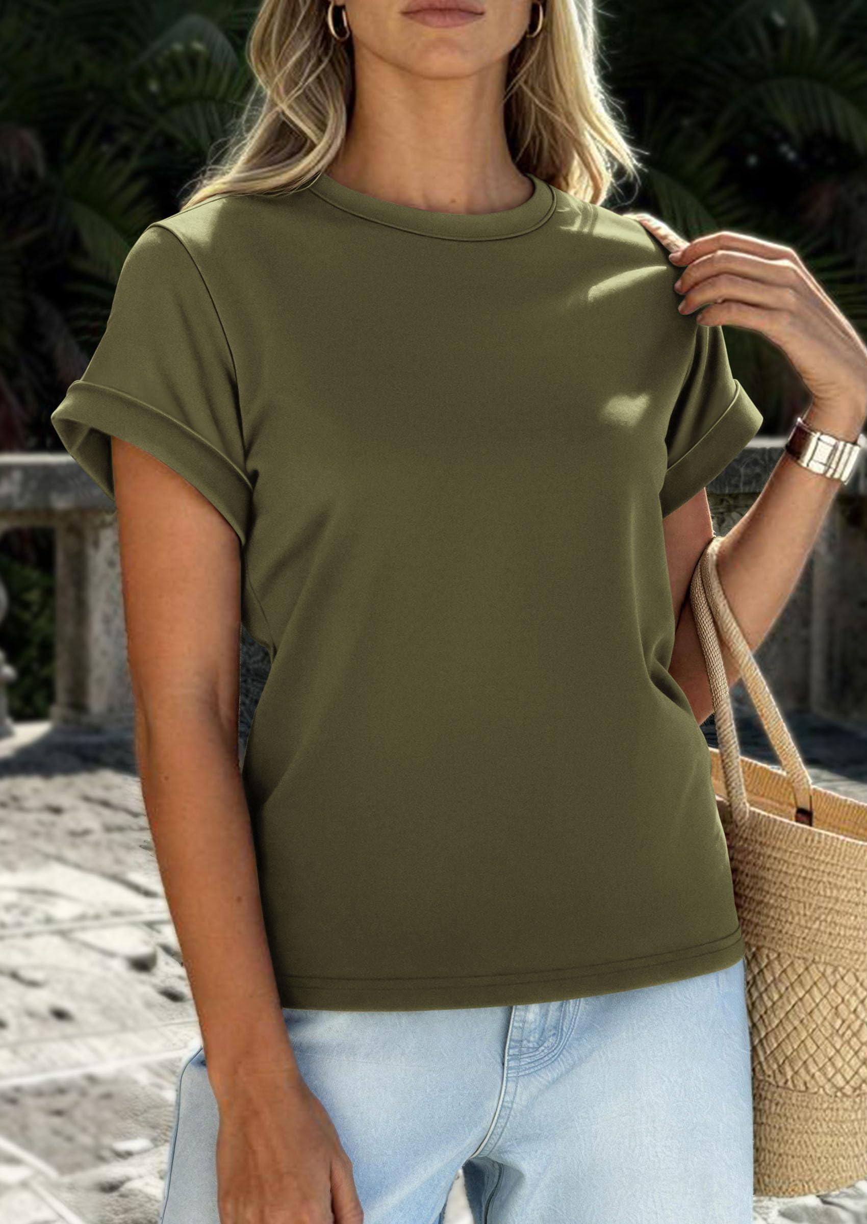 Womens Summer Tops Short Sleeve Shirts,Army Green,S