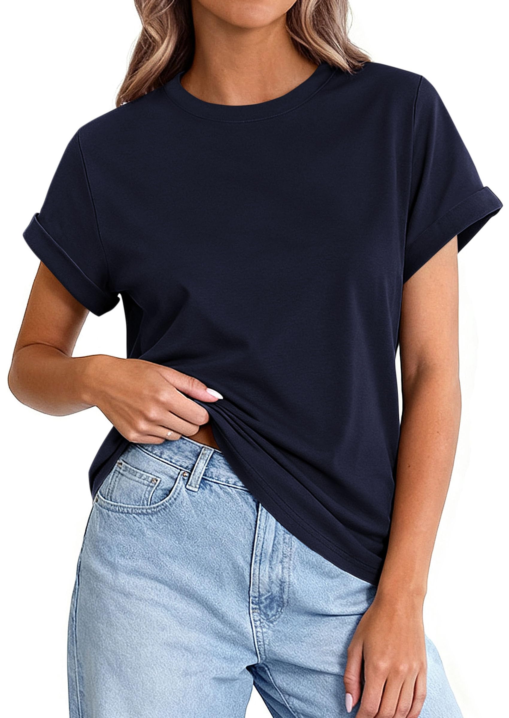Womens Summer Tops Short Sleeve Shirts,Navy Blue,S