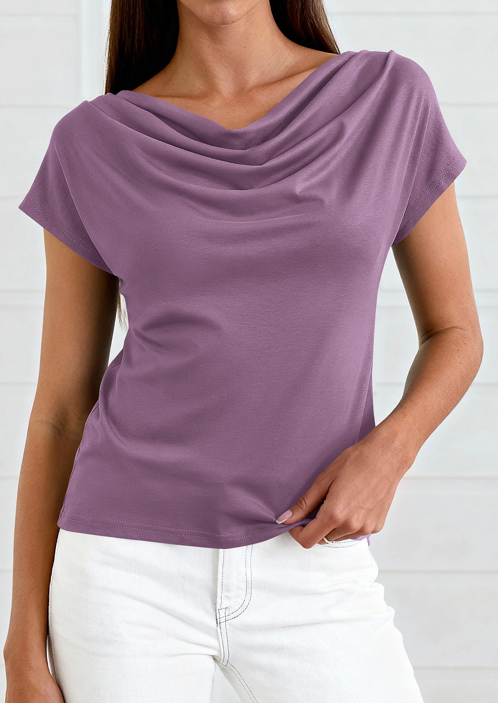 Womens Tops Dressy Business Casual Work Blouses, Purple,XS