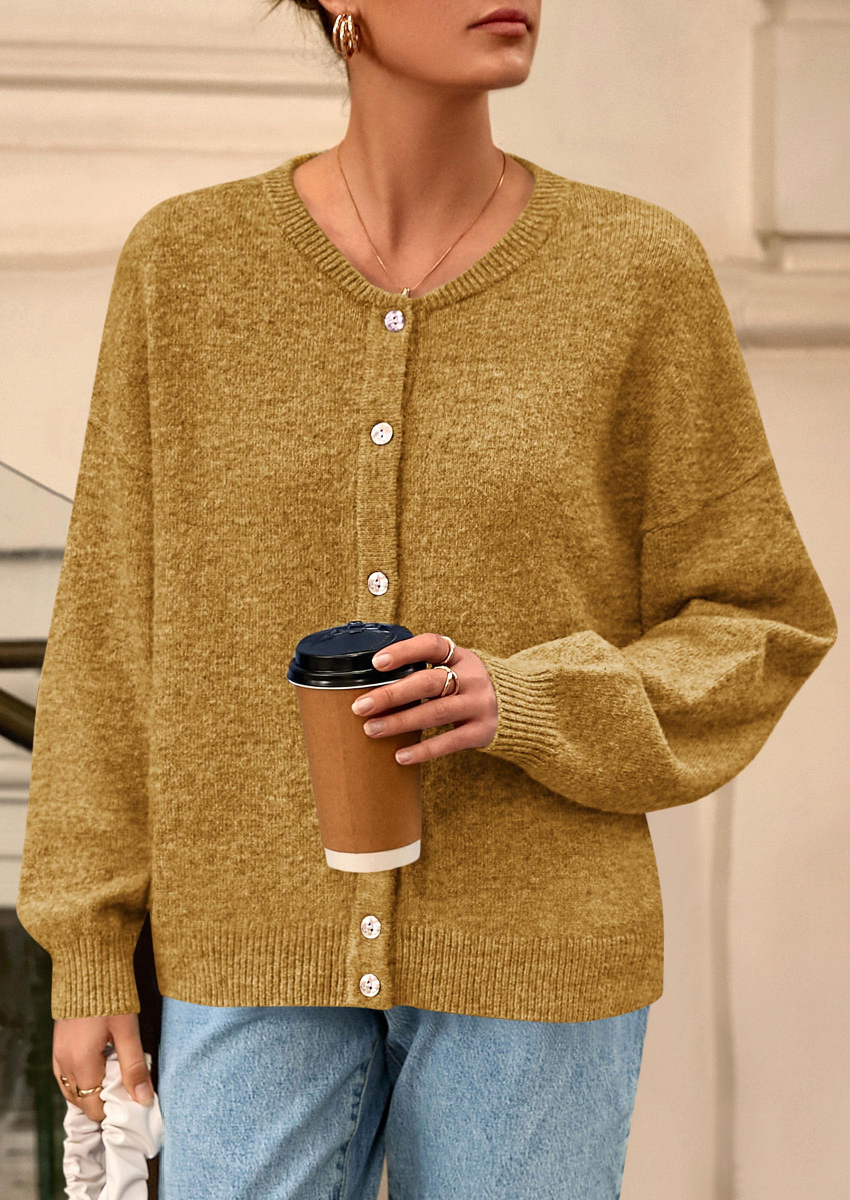 Womens Long Sleeve Cardigan Sweaters Button Down Knit Tops