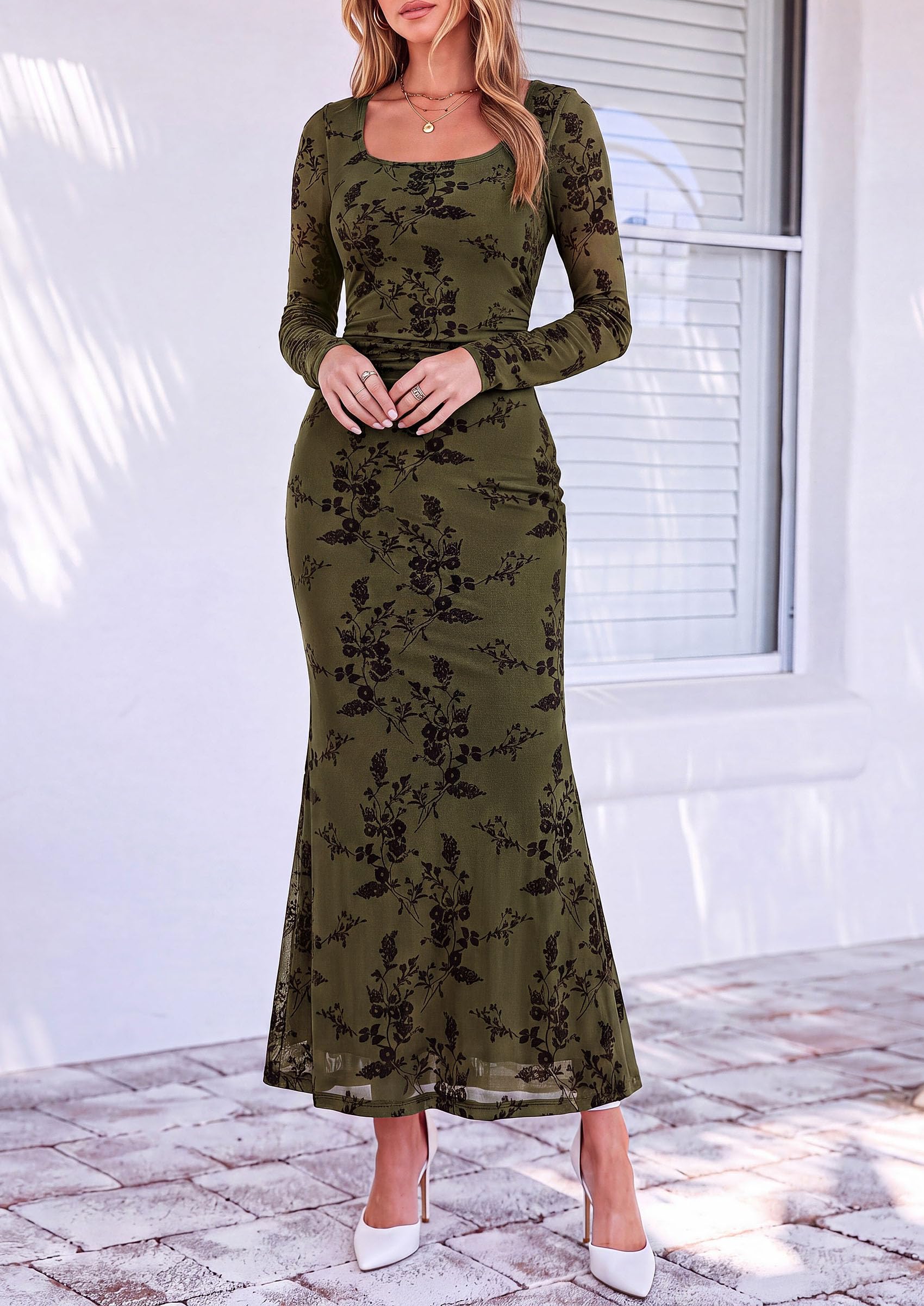 Women's Formal Floral Maxi Dress Fall Wedding Guest Dresses