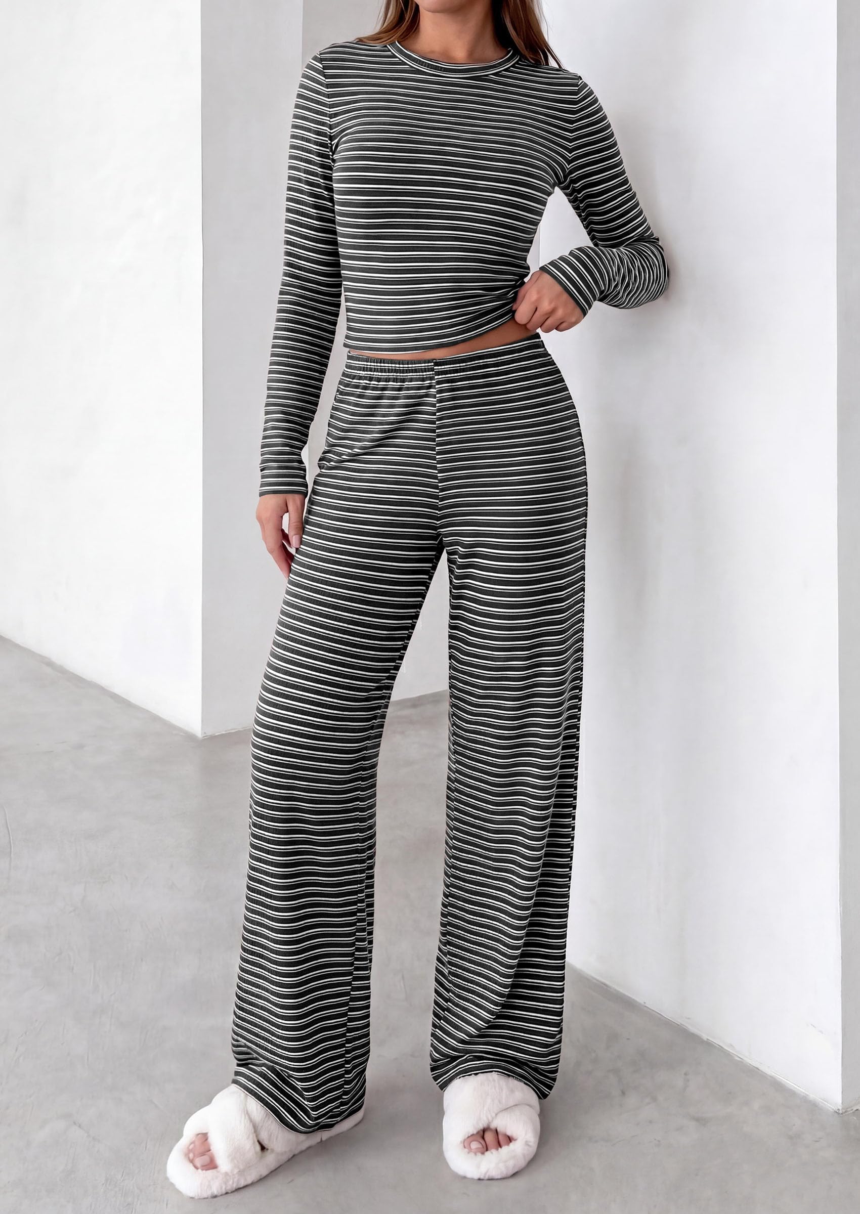 Lounge Sets for Women Fall 2 Piece Knit Matching Striped Set