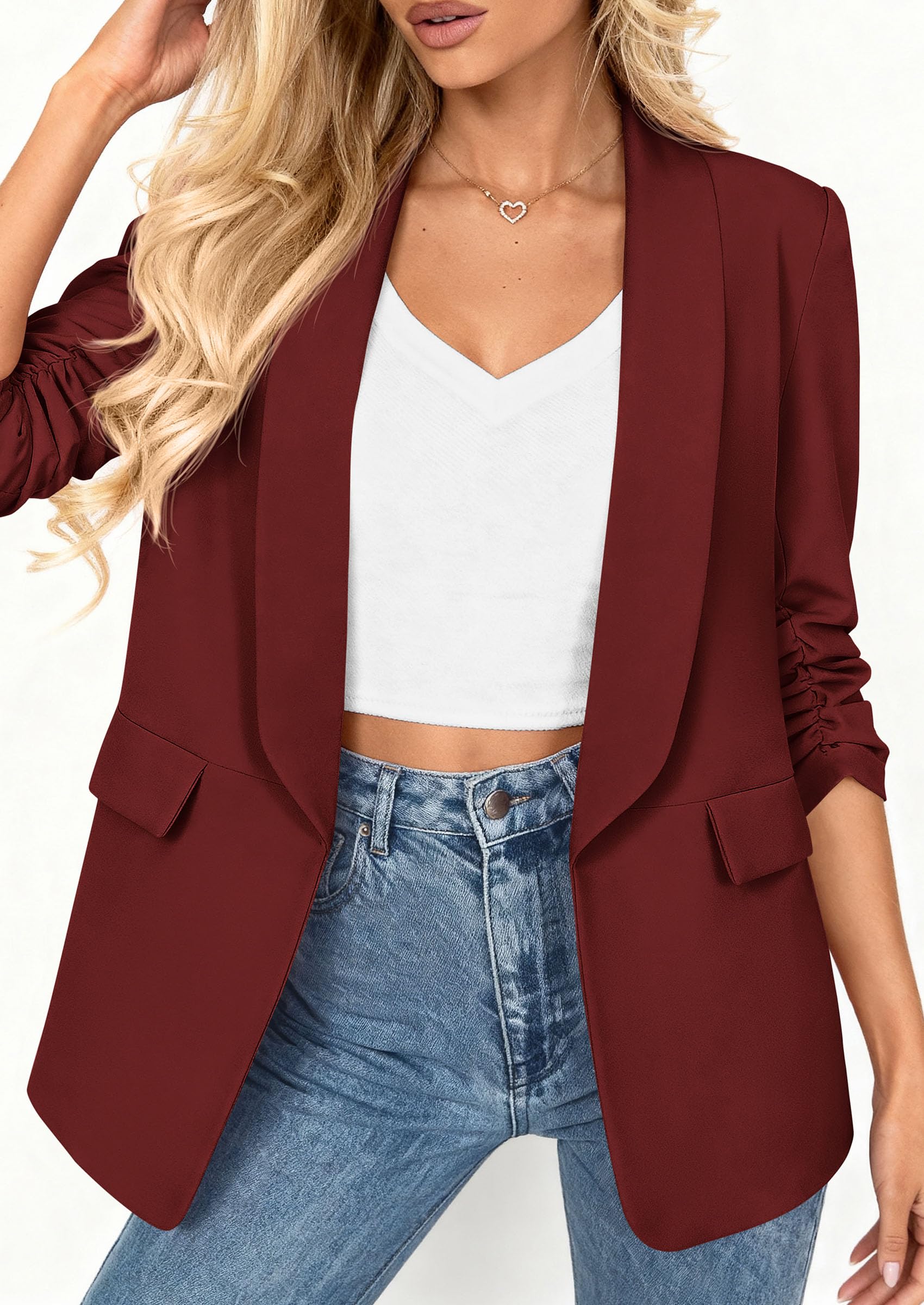 Women's Summer Blazers Business Casual Outfits Burgundy,XS
