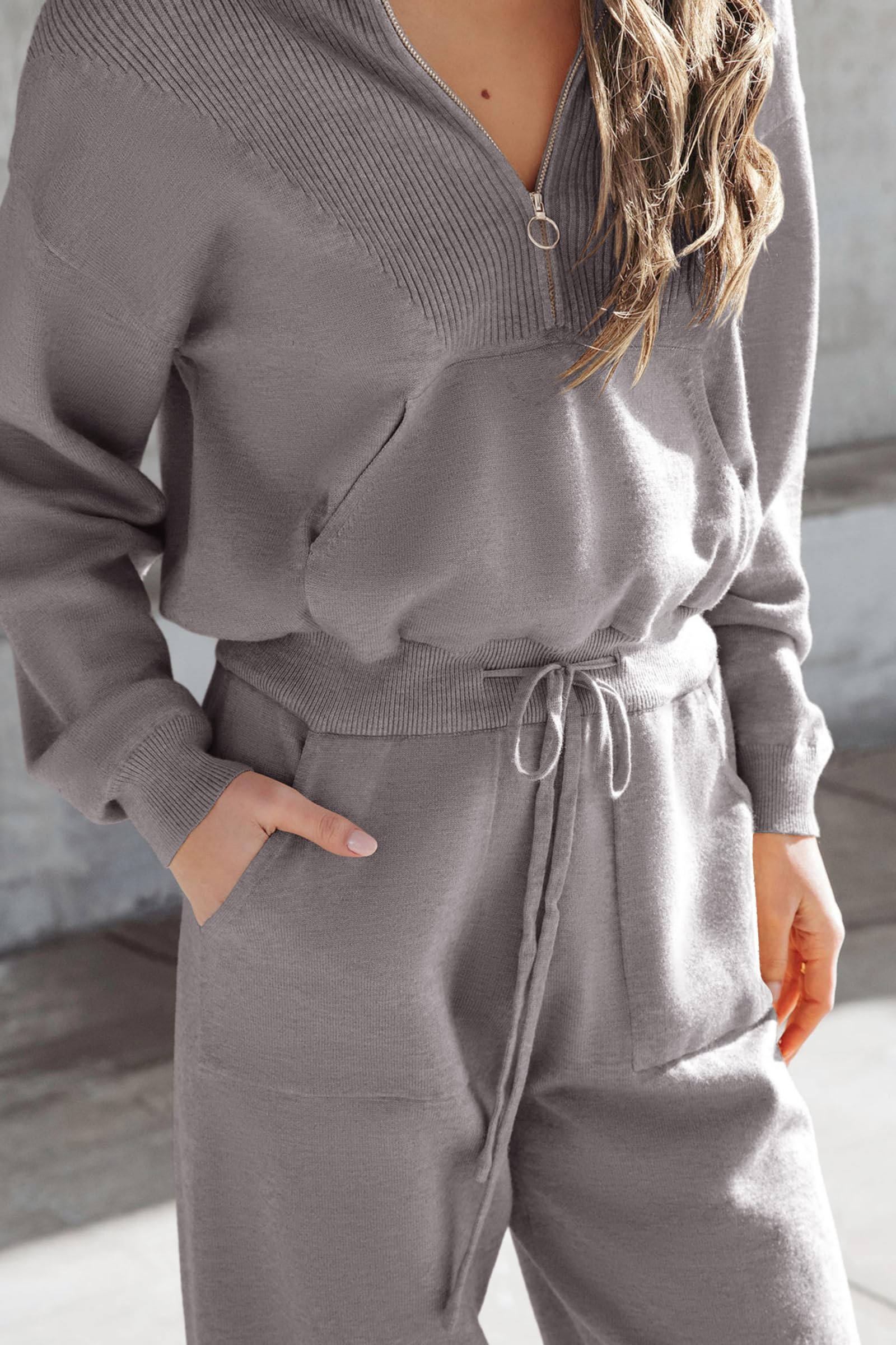 Women's 2 Piece Sweatsuits Set Fall Outfits(Light Grey,S)