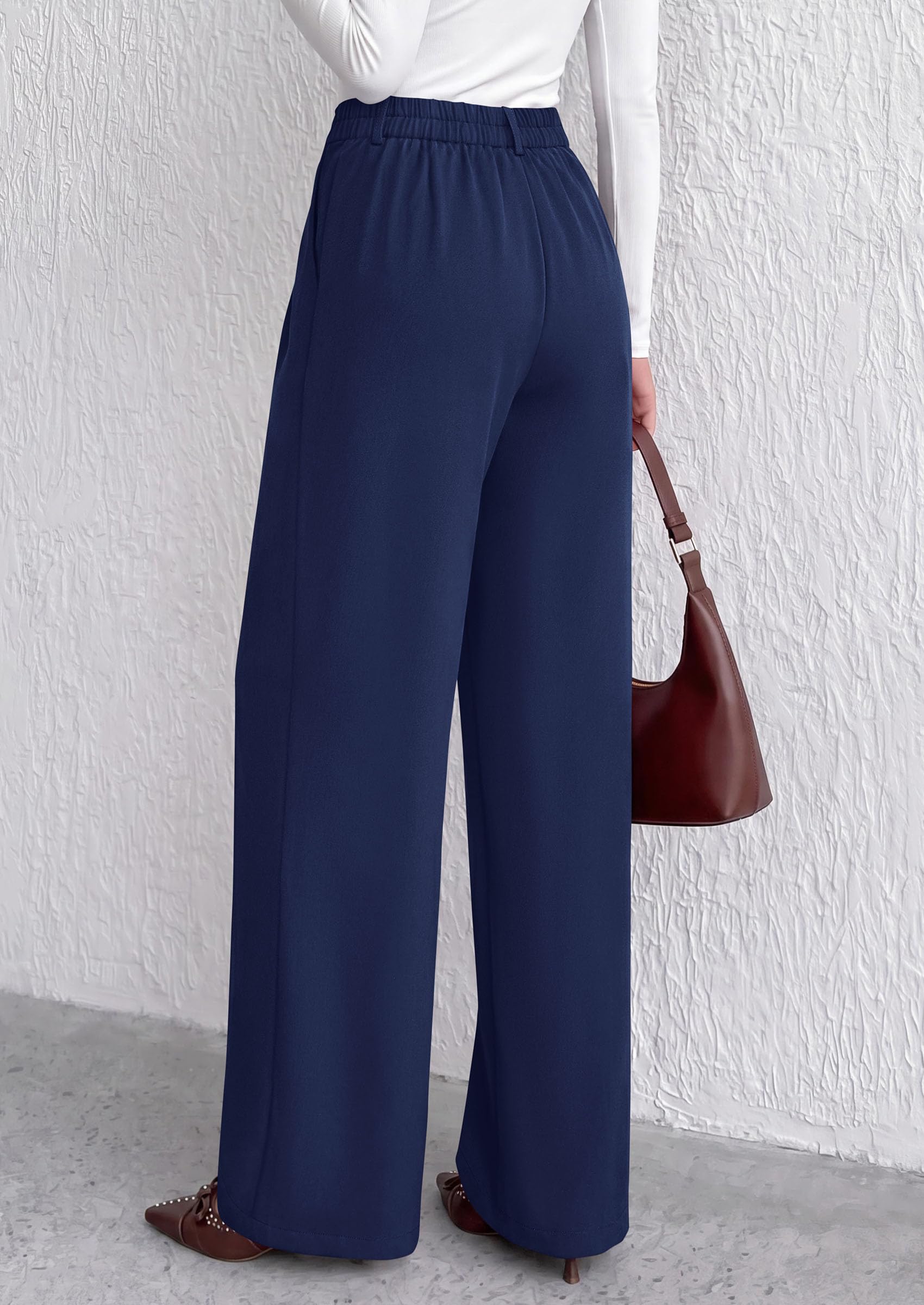 Women's Dress Pants Wide Leg Flowy Trousers,Navy Blue,S