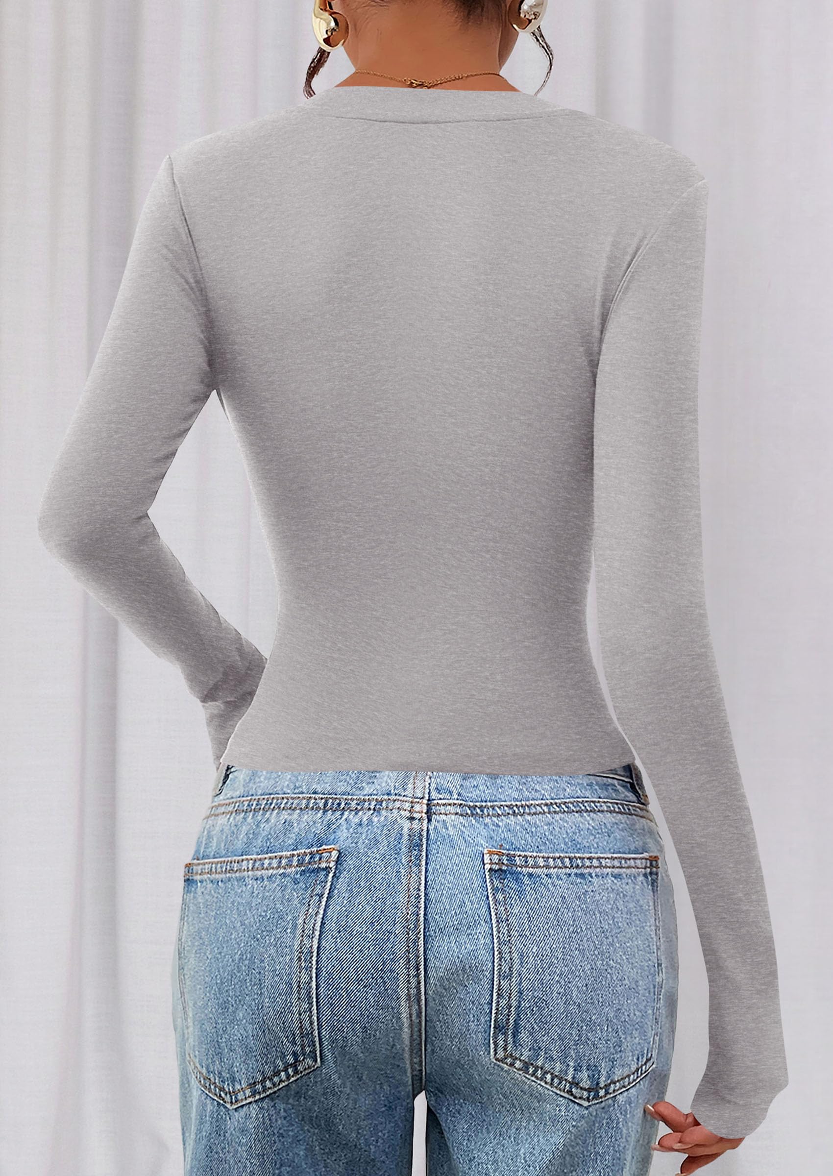 Womens Long Sleeve Slim Fit Crop Tops,Grey,XS
