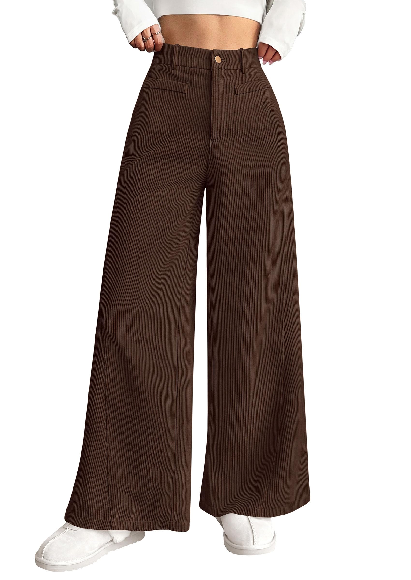 Women's High Waisted Corduroy Pants Casual,Coffee,S