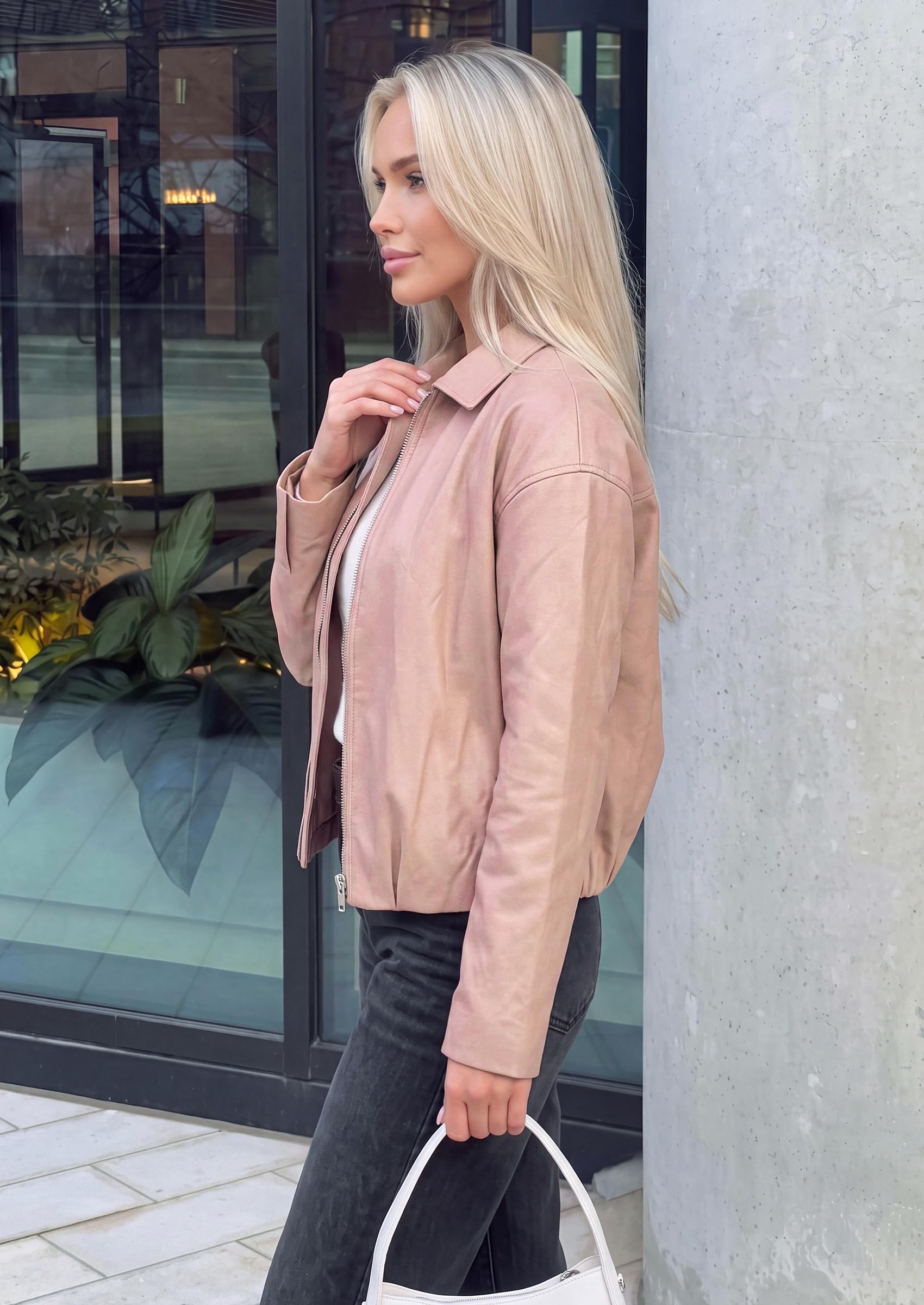 Womens Faux Leather Motorcycle Jackets Fall Cropped Coats