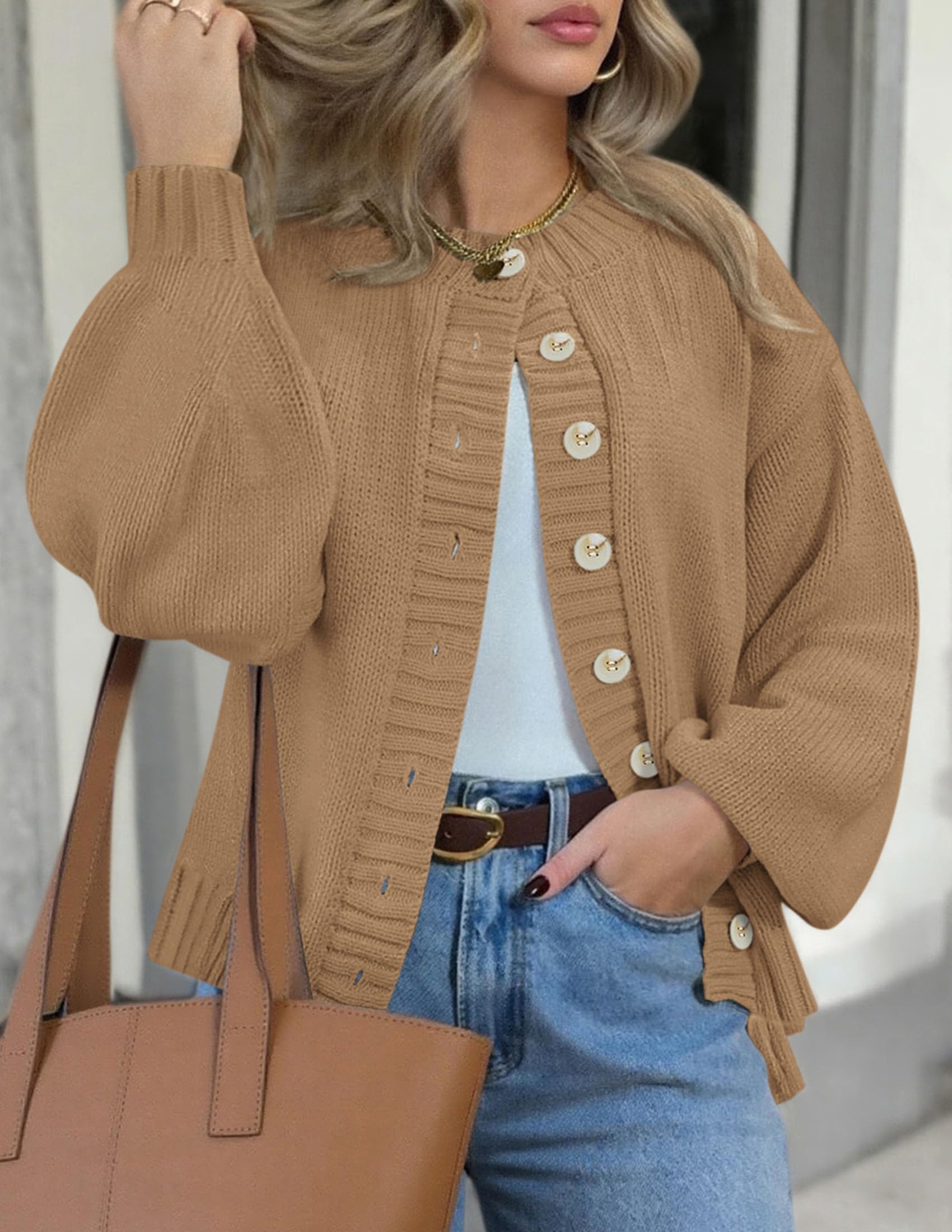 Women's Winter Chunky Cardigan Sweaters (Khaki,Small)