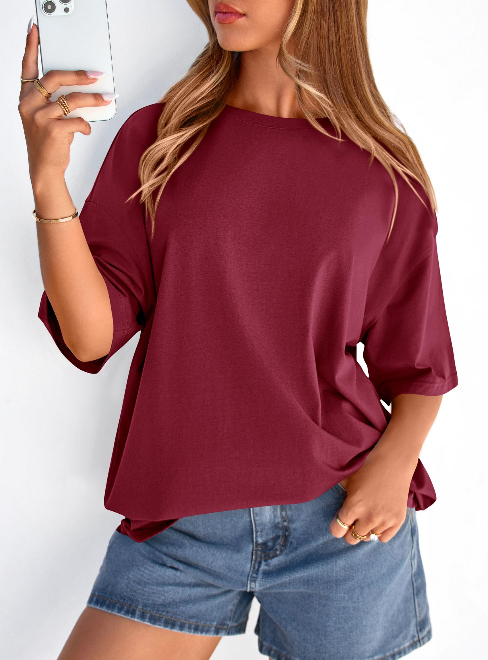 Women's Oversized Tshirts Going Out Tops (Burgundy,S)