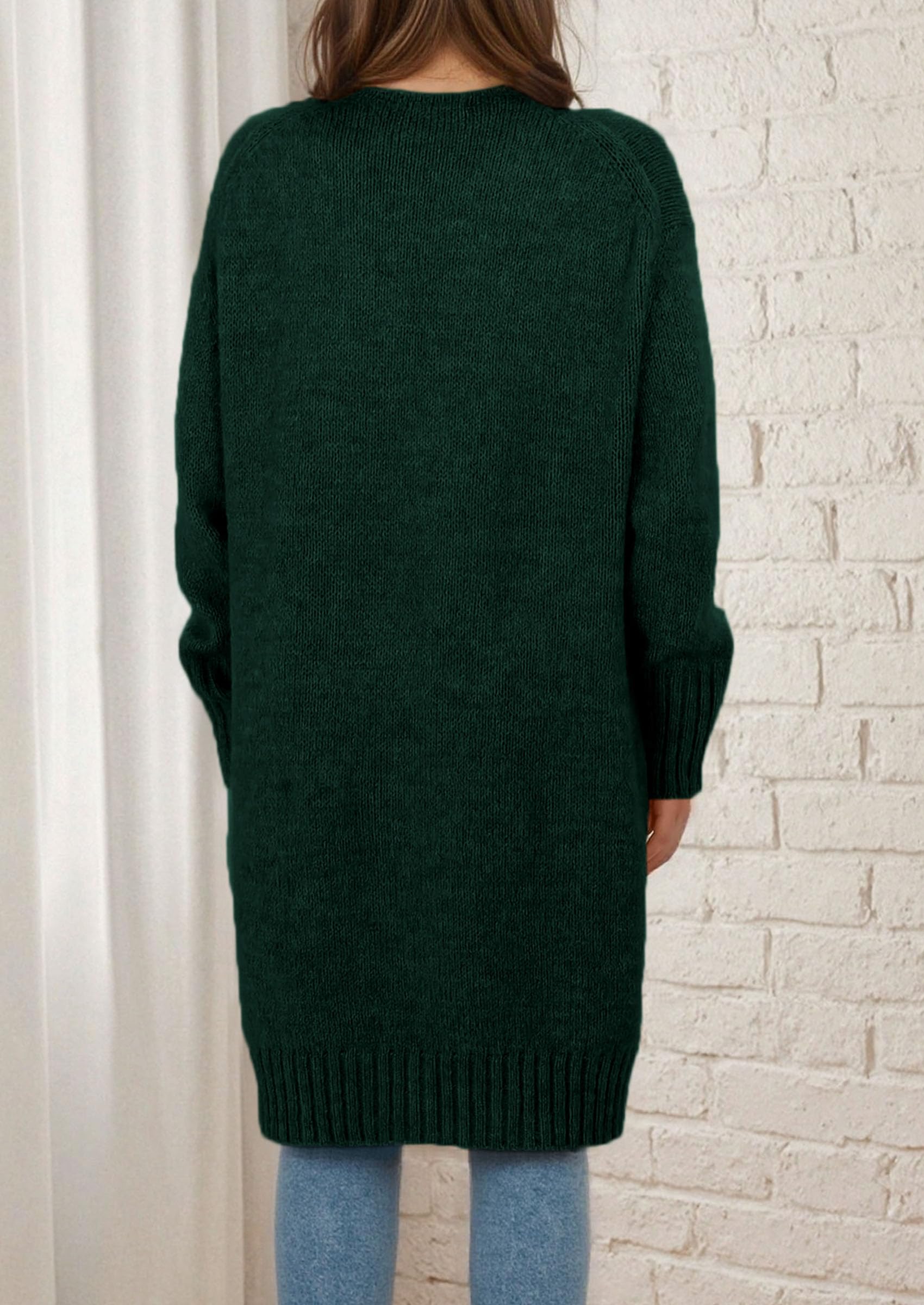 Open Front Cardigan Sweaters for Women,Dark Green,S