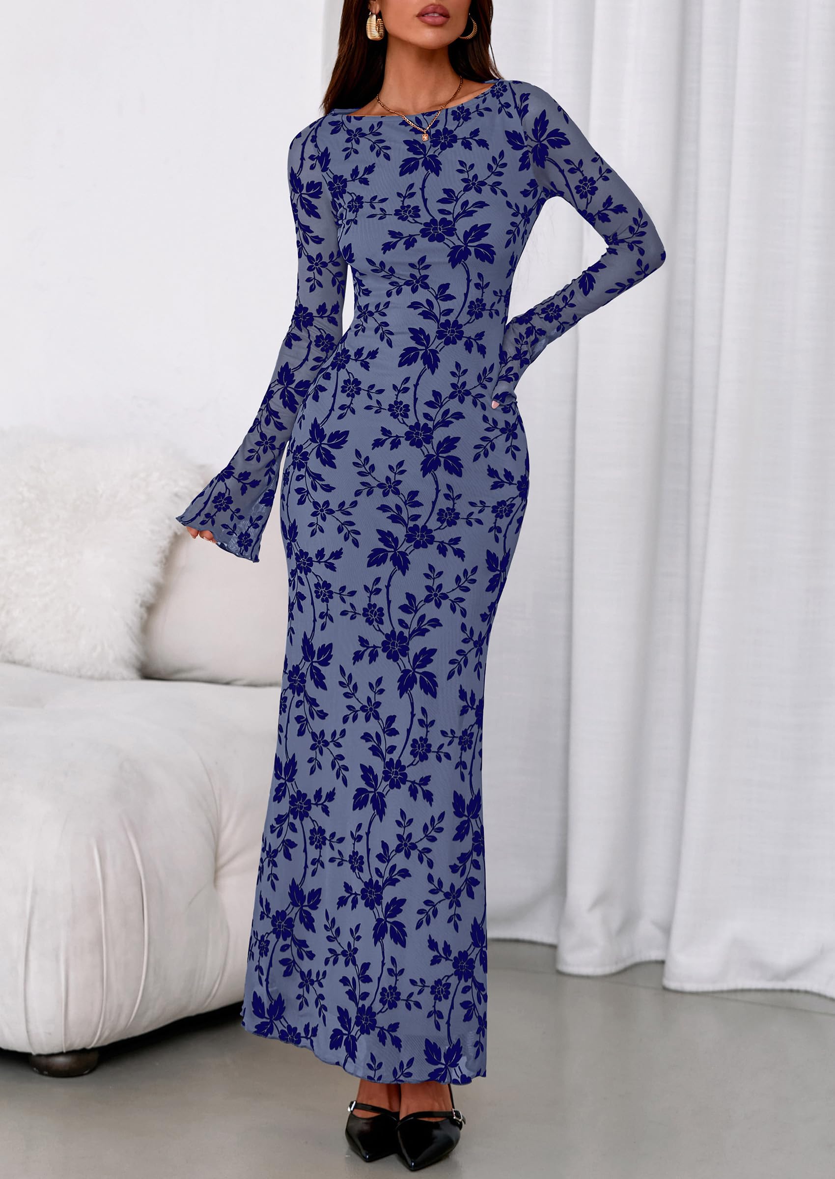 Women's Floral Bodycon Maxi Dress Wedding Guest Dresses