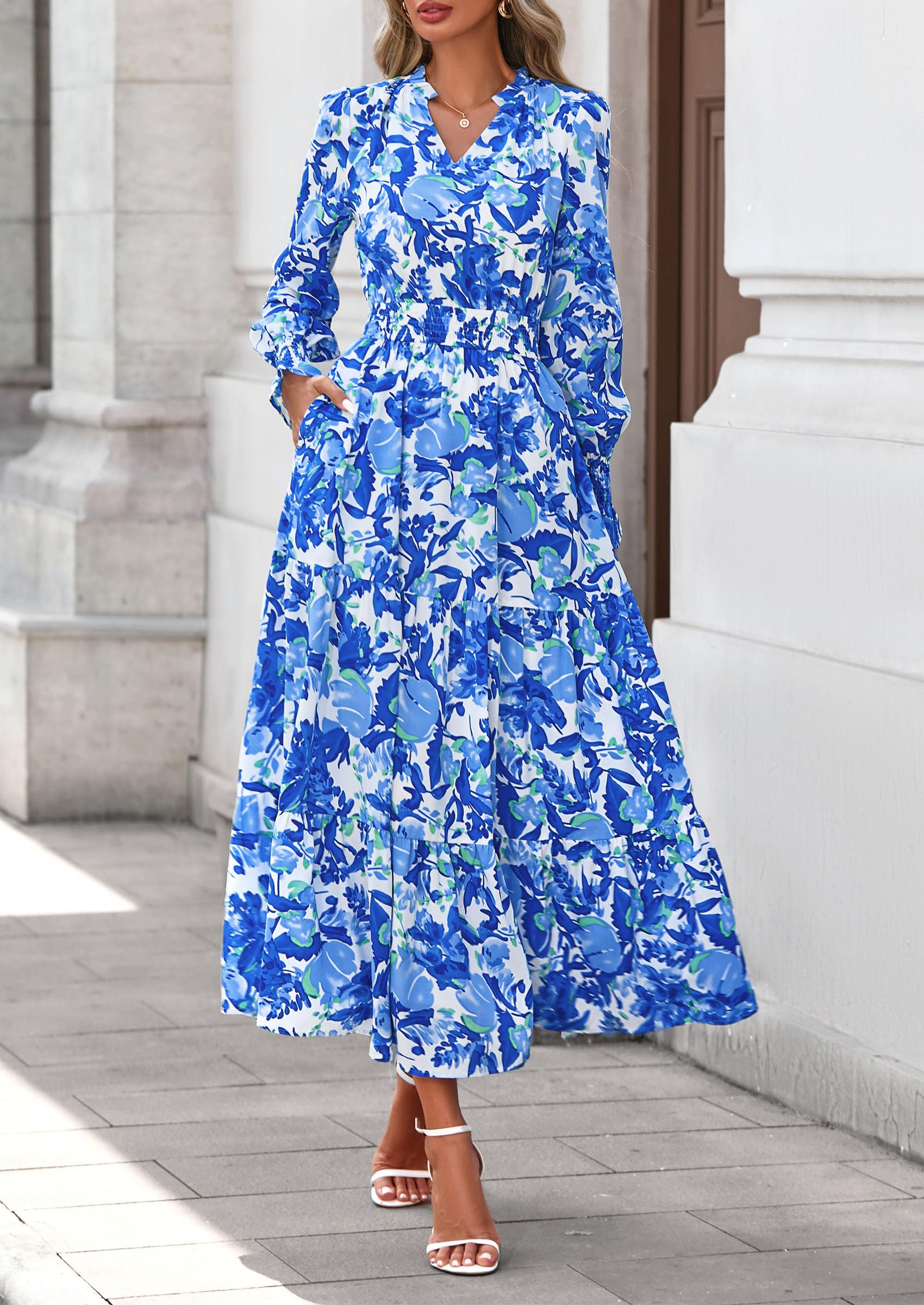 Women's Floral Maxi Dress Fall A Line Wedding Guest Dresses