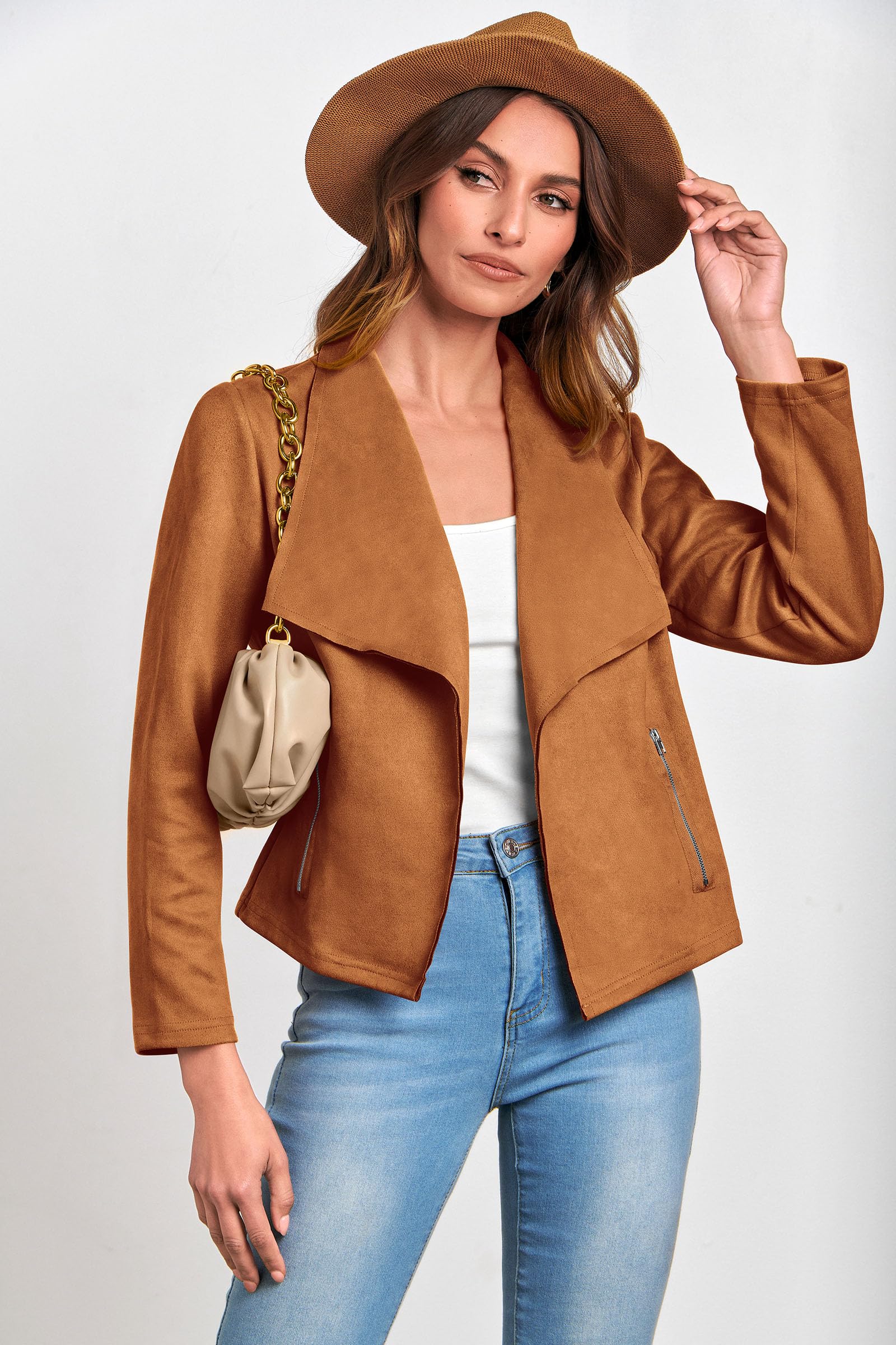 Women's Fall Fashion Faux Suede Jackets(Brown,Medium)