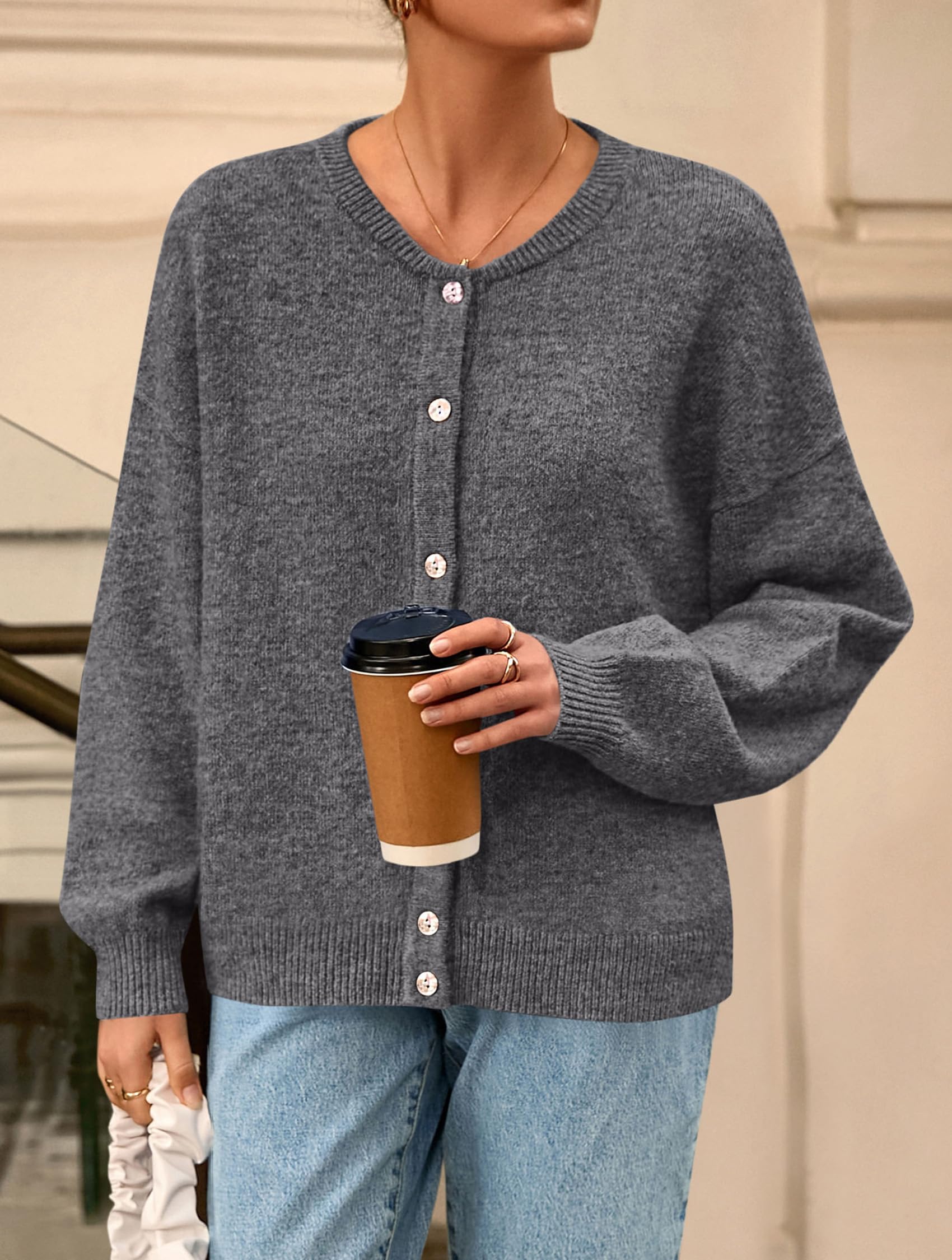 Womens Long Sleeve Cardigan Sweaters Button Down Knit Tops