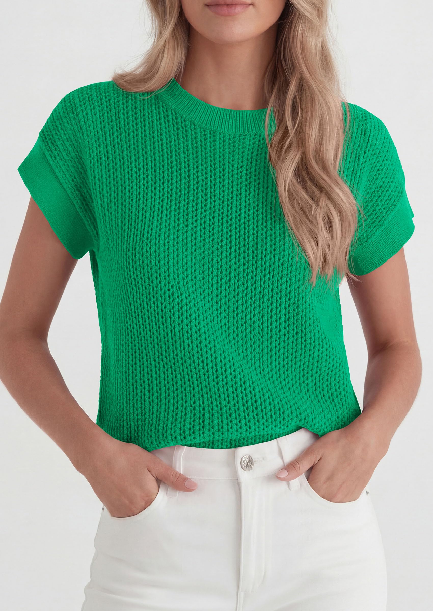 Women's Summer Sweater Vest Crochet Tops (Light Green,S)