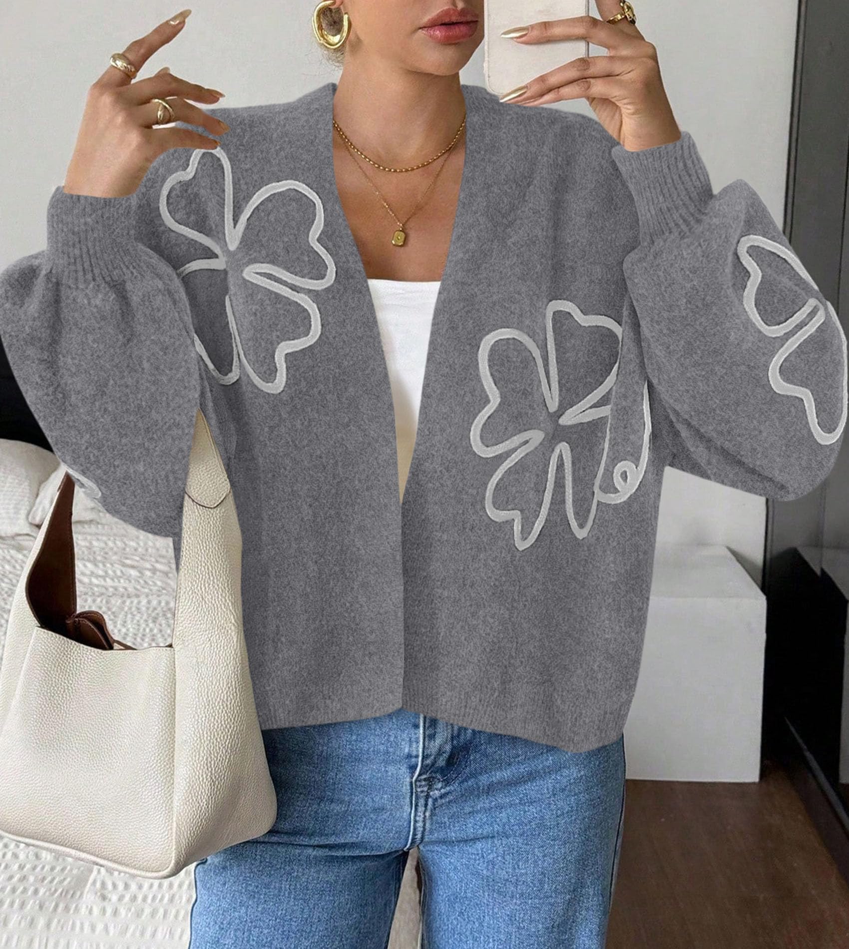 Women's Floral Oversized Cardigan Sweaters Trendy Fall Outfits