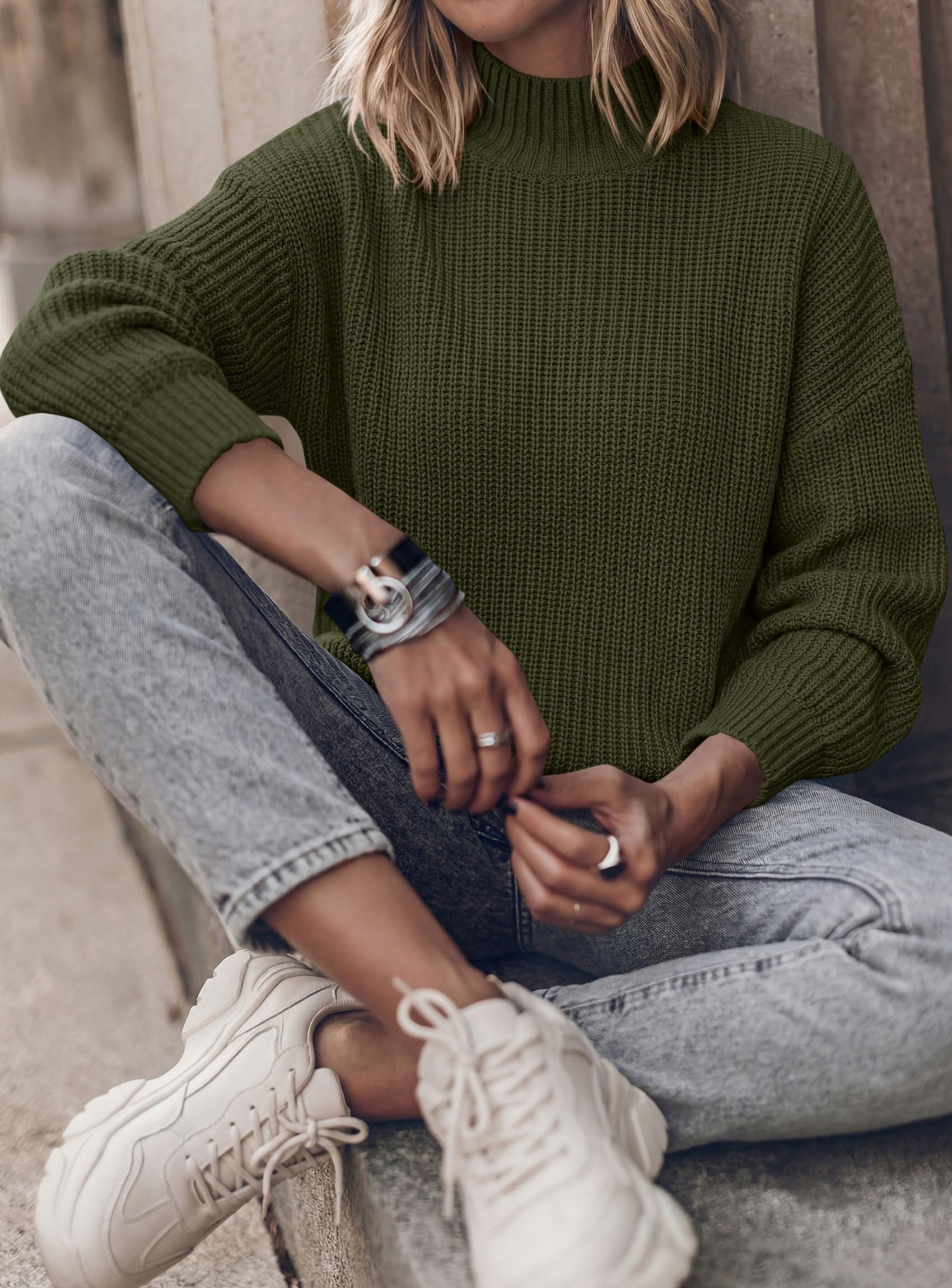 Women's Chunky Knit Fall Mock Turtleneck Pullover Sweaters